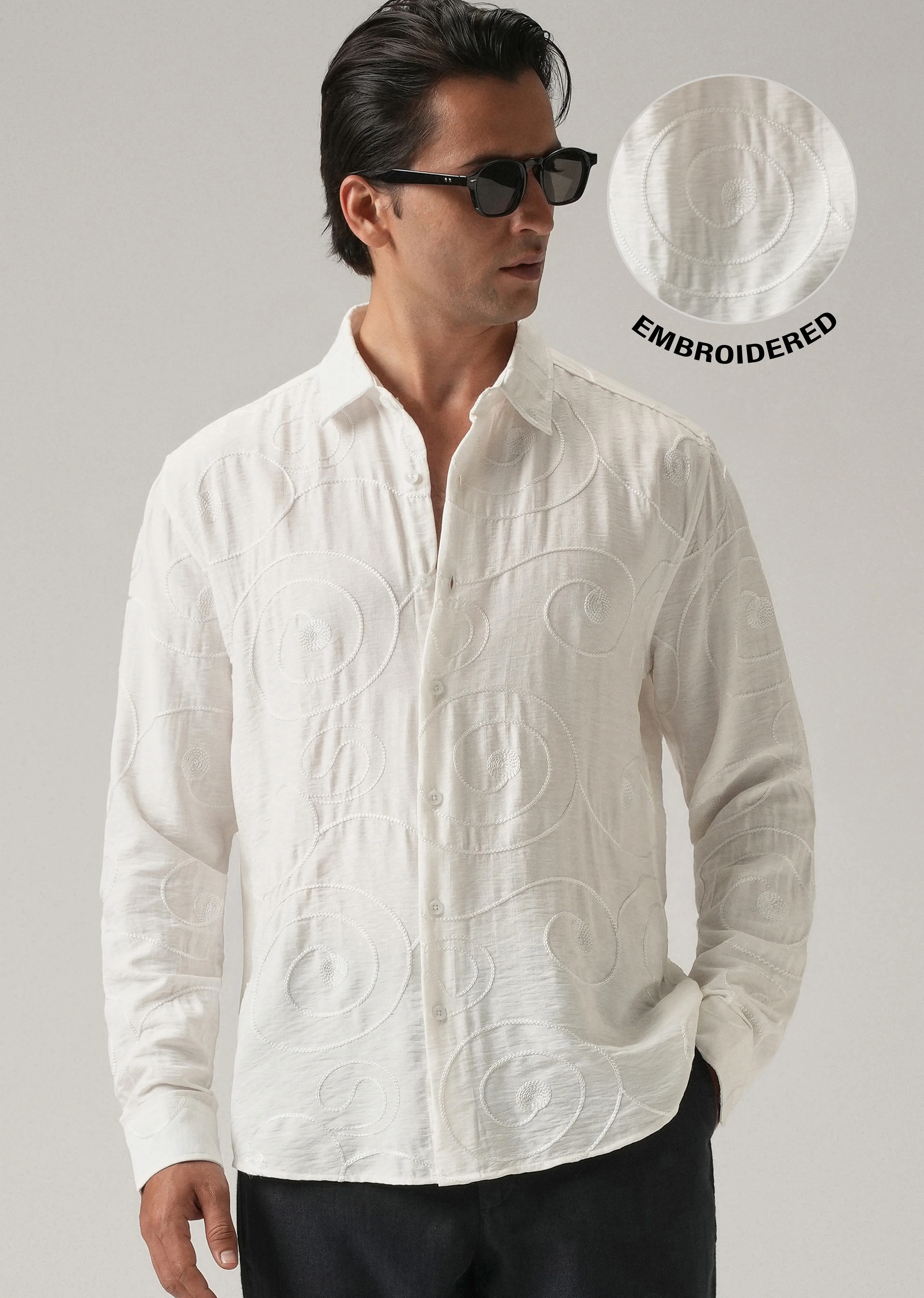 White Swirl Embroidery Shirt - Image 7