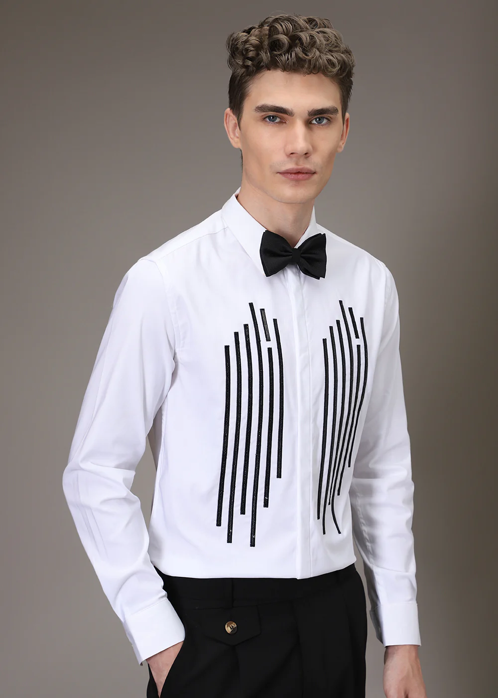White Symmetry Striped Designer Shirt - Image 3
