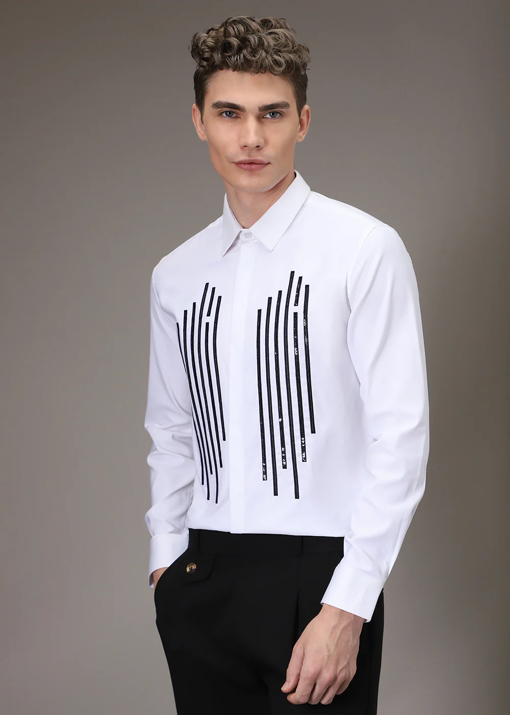 White Symmetry Striped Designer Shirt - Image 4