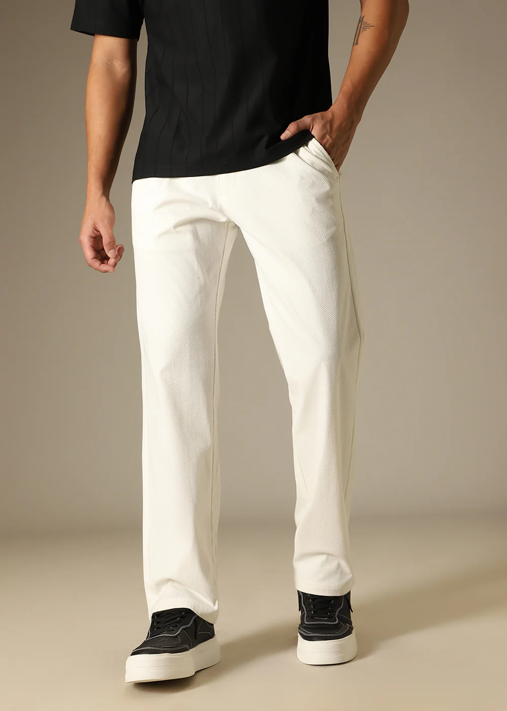 White Textured Corduroy Pant - Image 3