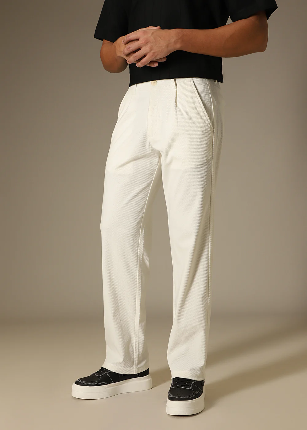 White Textured Corduroy Pant - Image 5