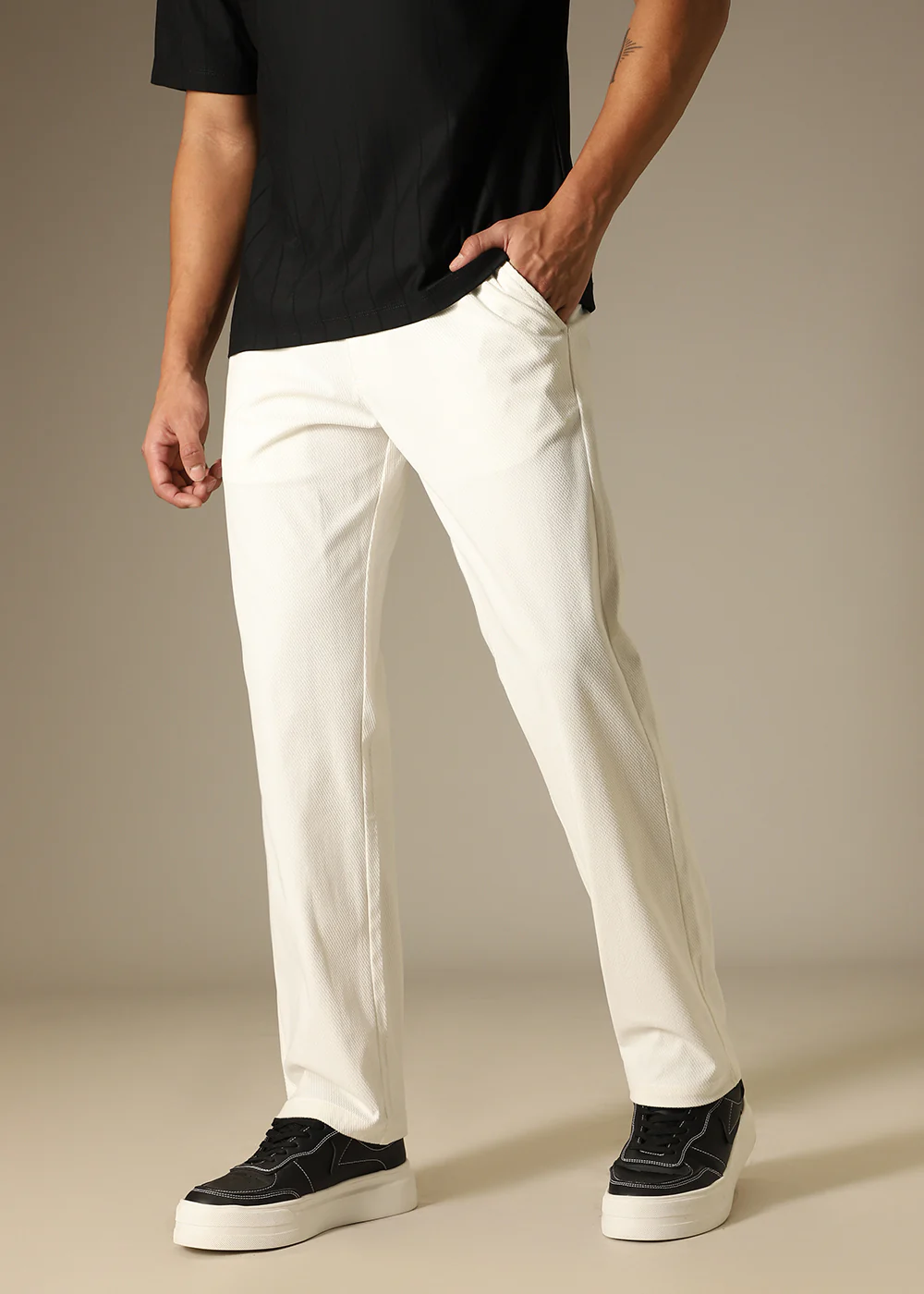 White Textured Corduroy Pant - Image 6