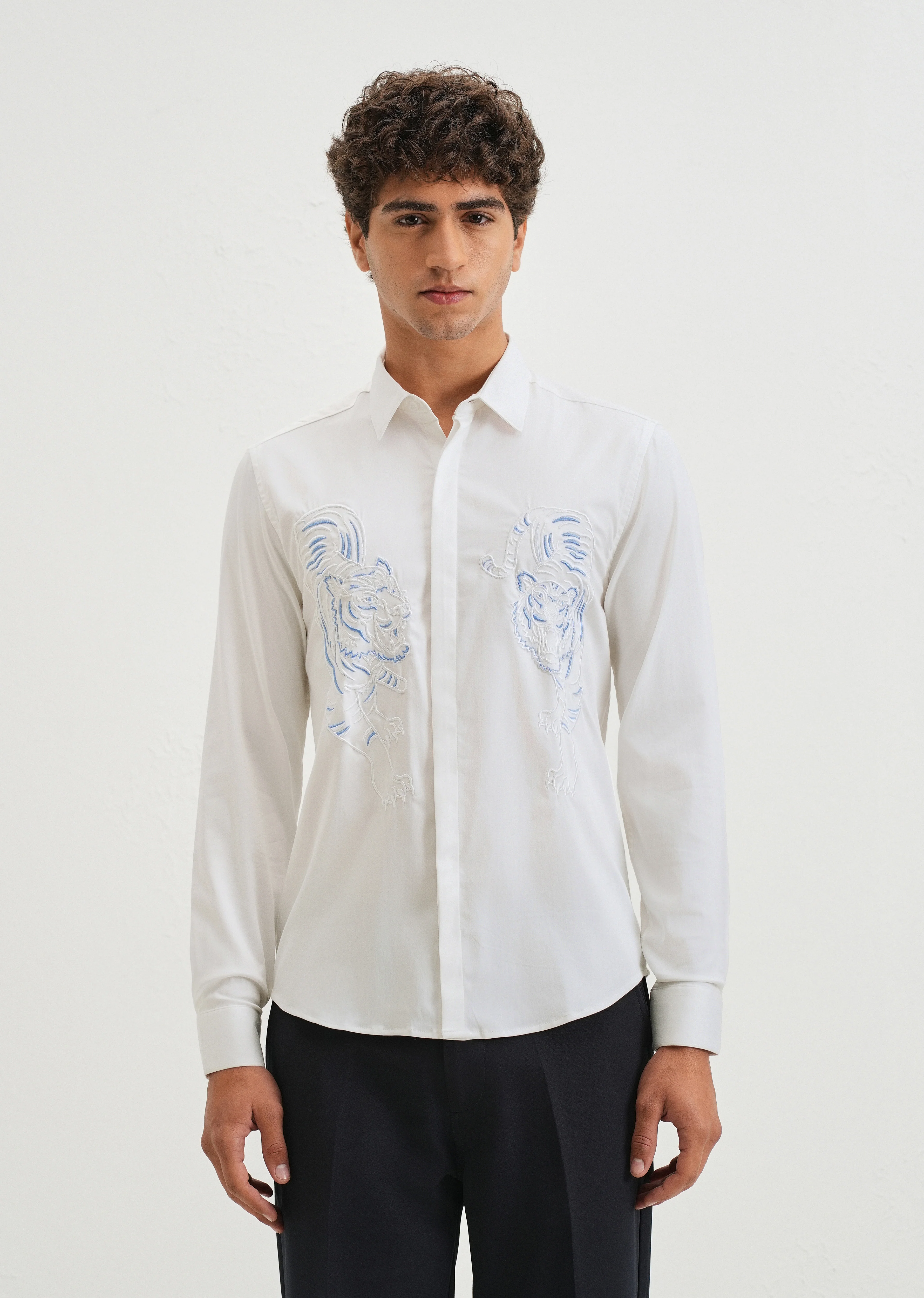 White Tiger Embroidered Designer Shirt - Image 4