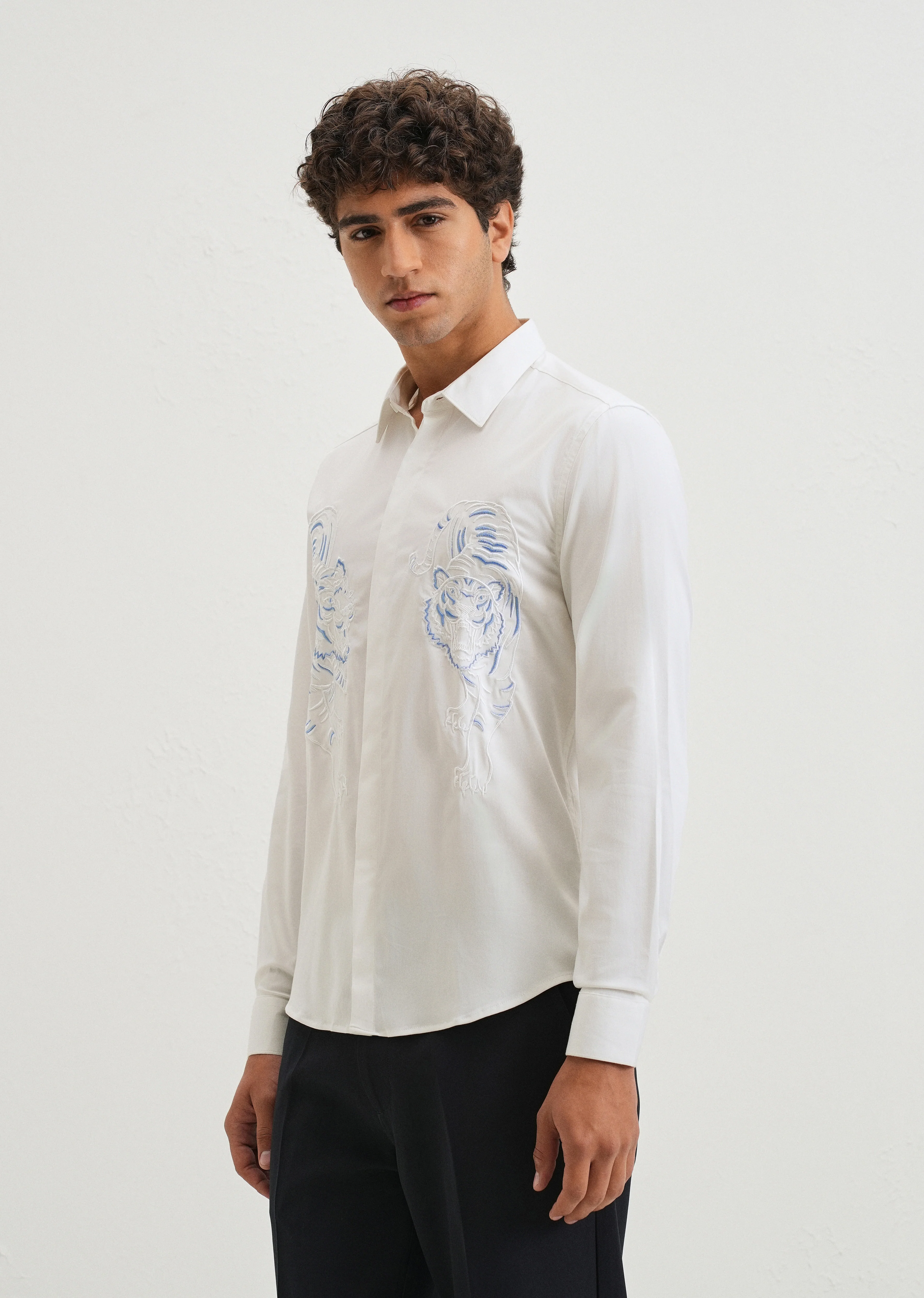 White Tiger Embroidered Designer Shirt - Image 5