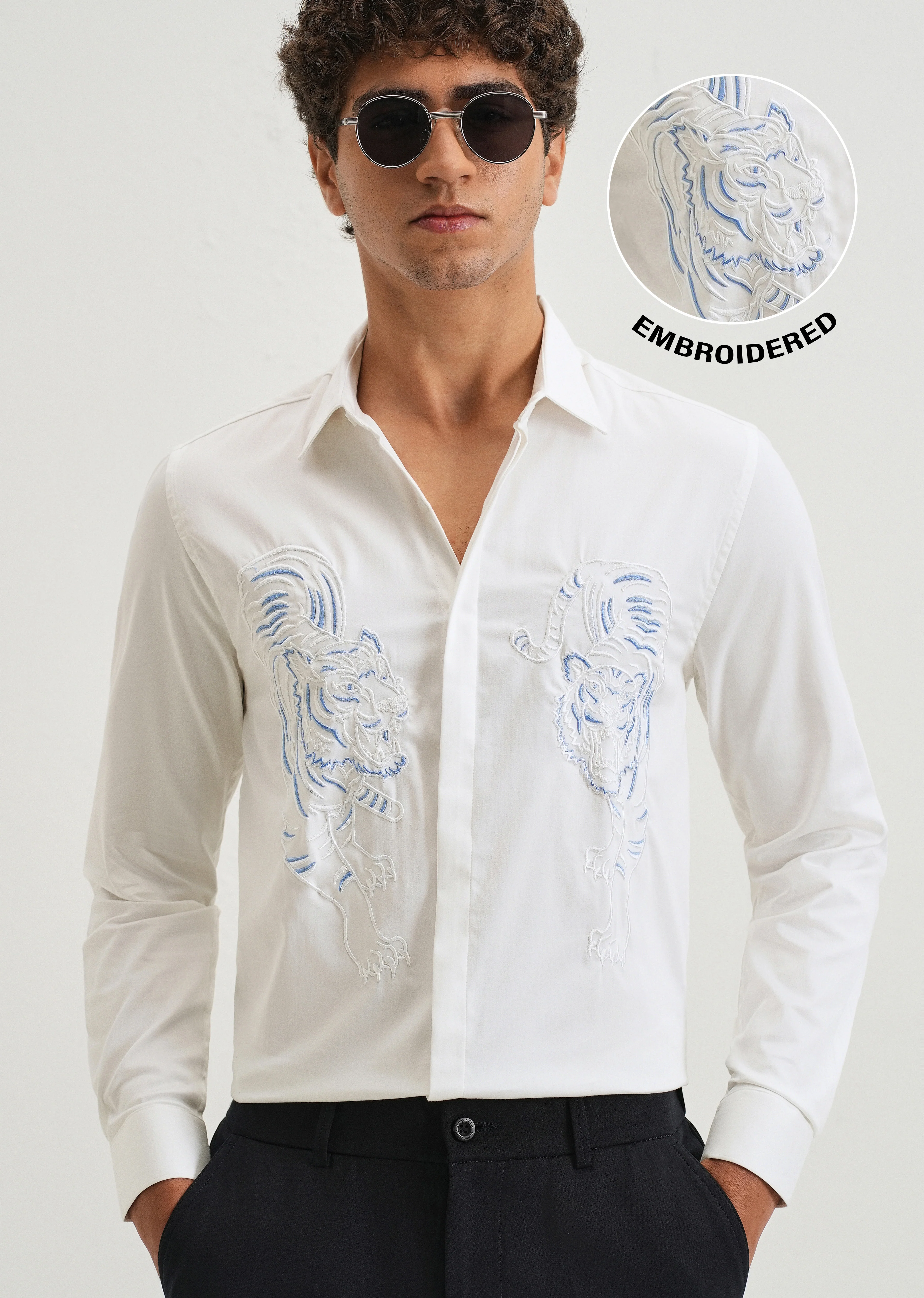 White Tiger Embroidered Designer Shirt - Image 7