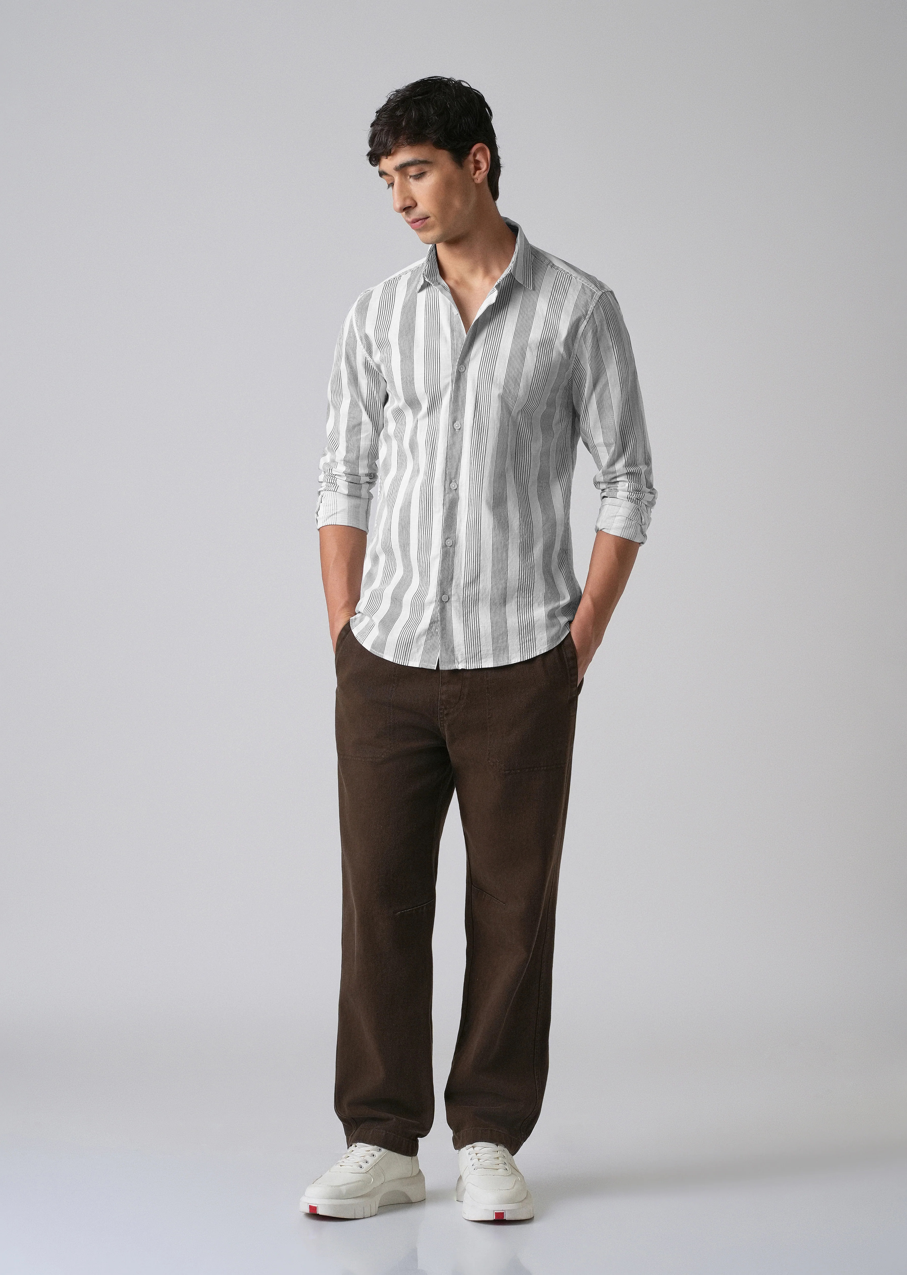 White Vertical Pin Stripe Cotton/Linen Shirt - Image 6