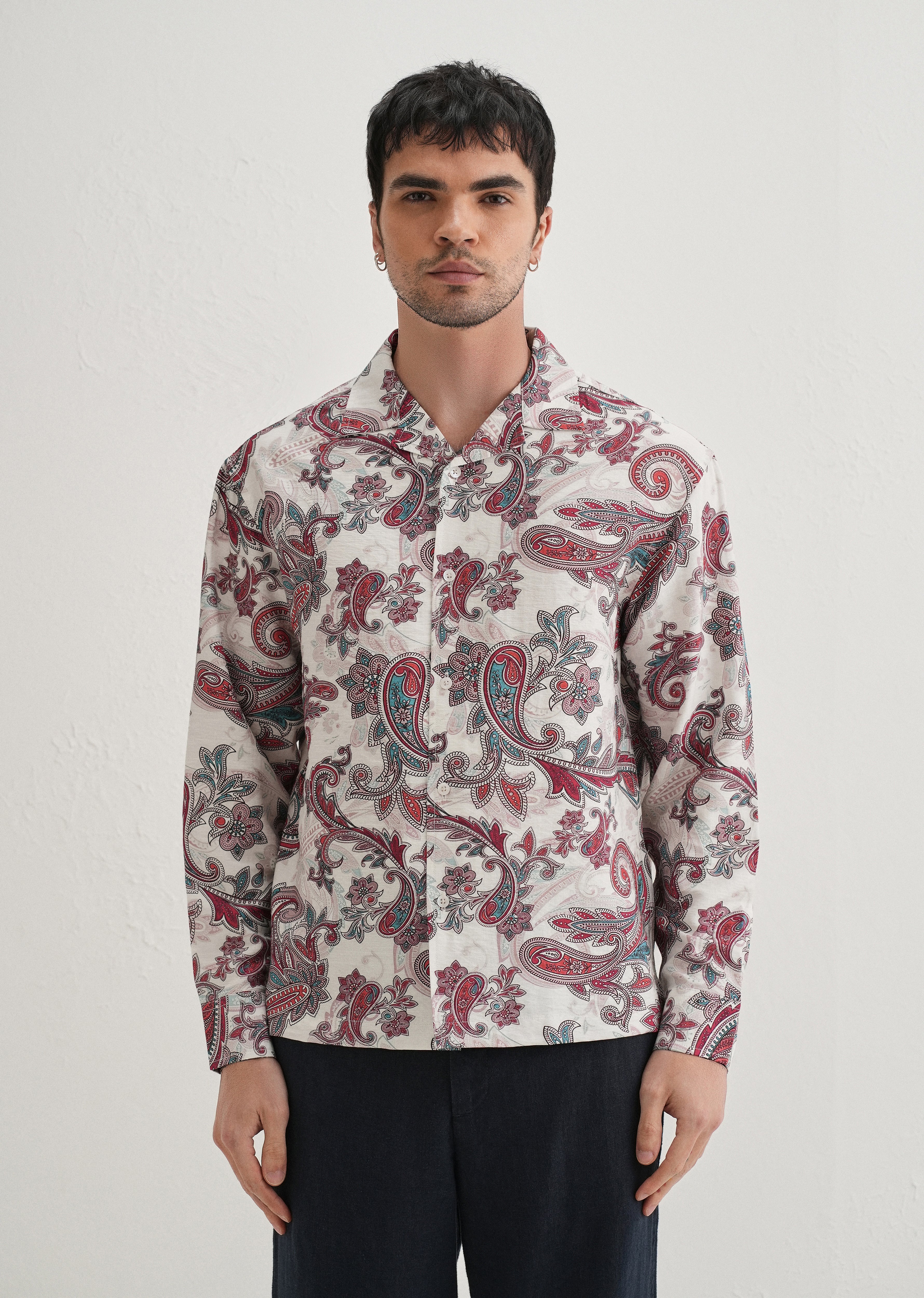 White Vintage Rose Paisley Printed Shirt - Image 3