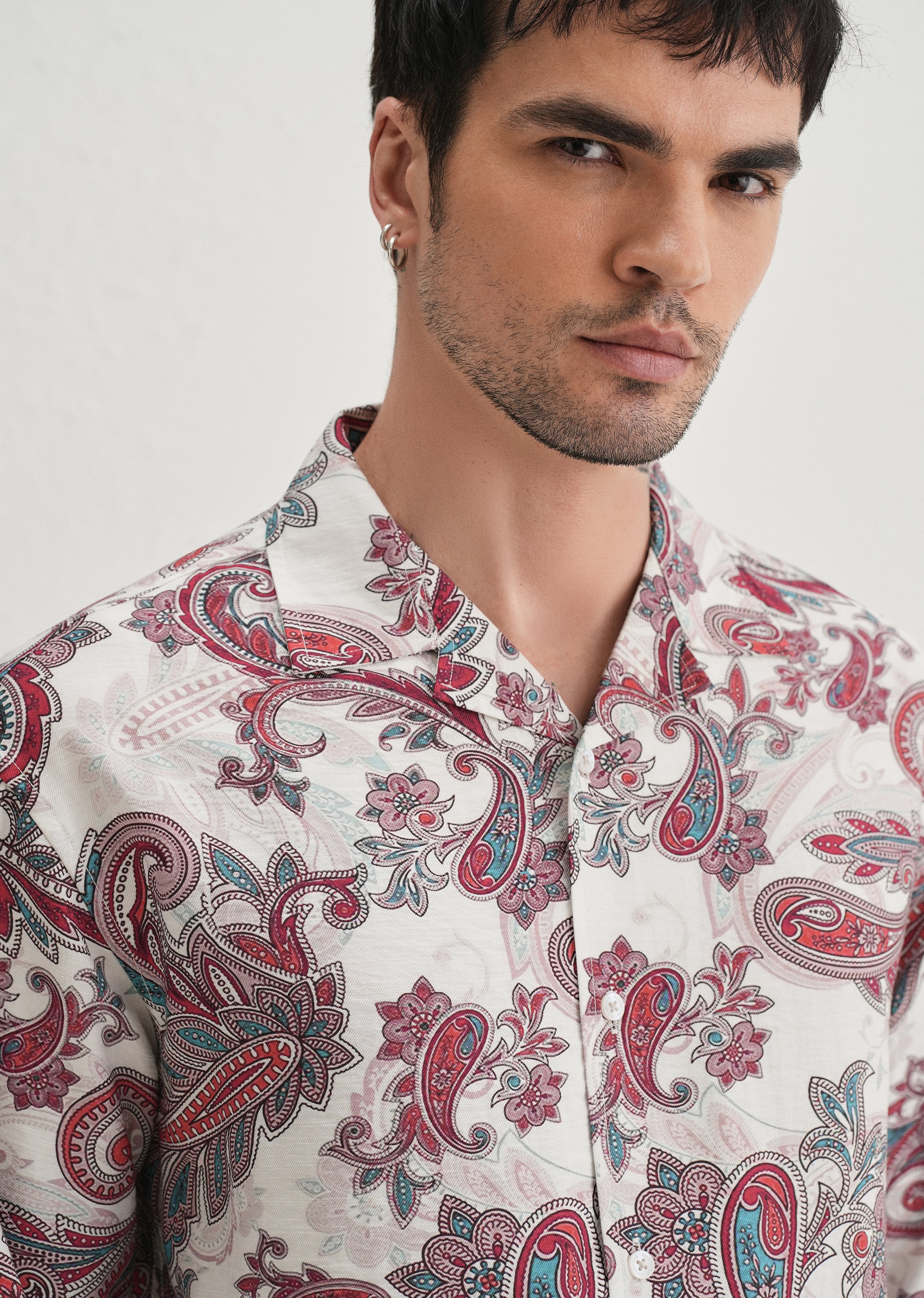 White Vintage Rose Paisley Printed Shirt - Image 5
