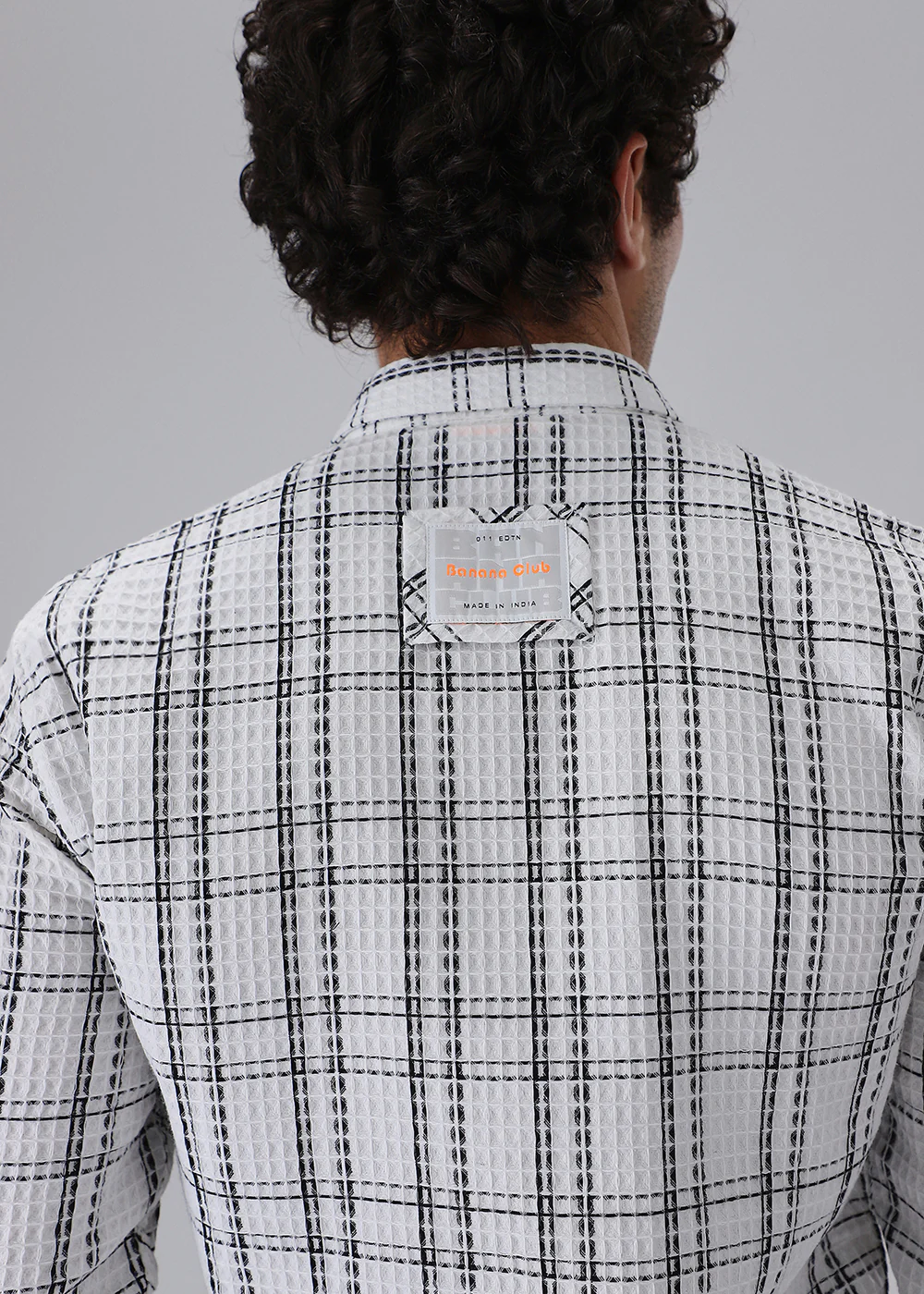 White Waffle Plaid Check Shirt - Image 2