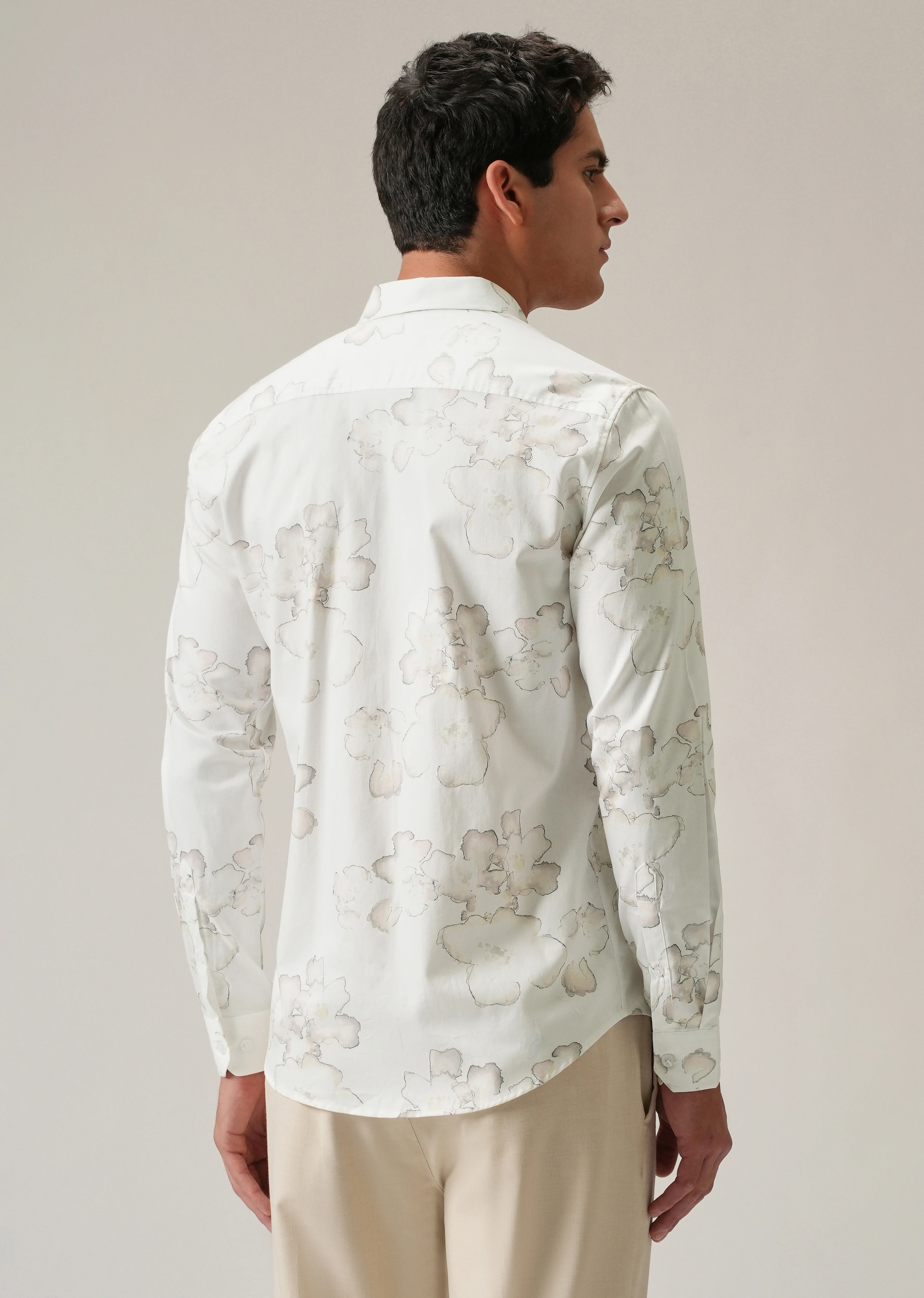 White Watercolour Flora Print Shirt - Image 2