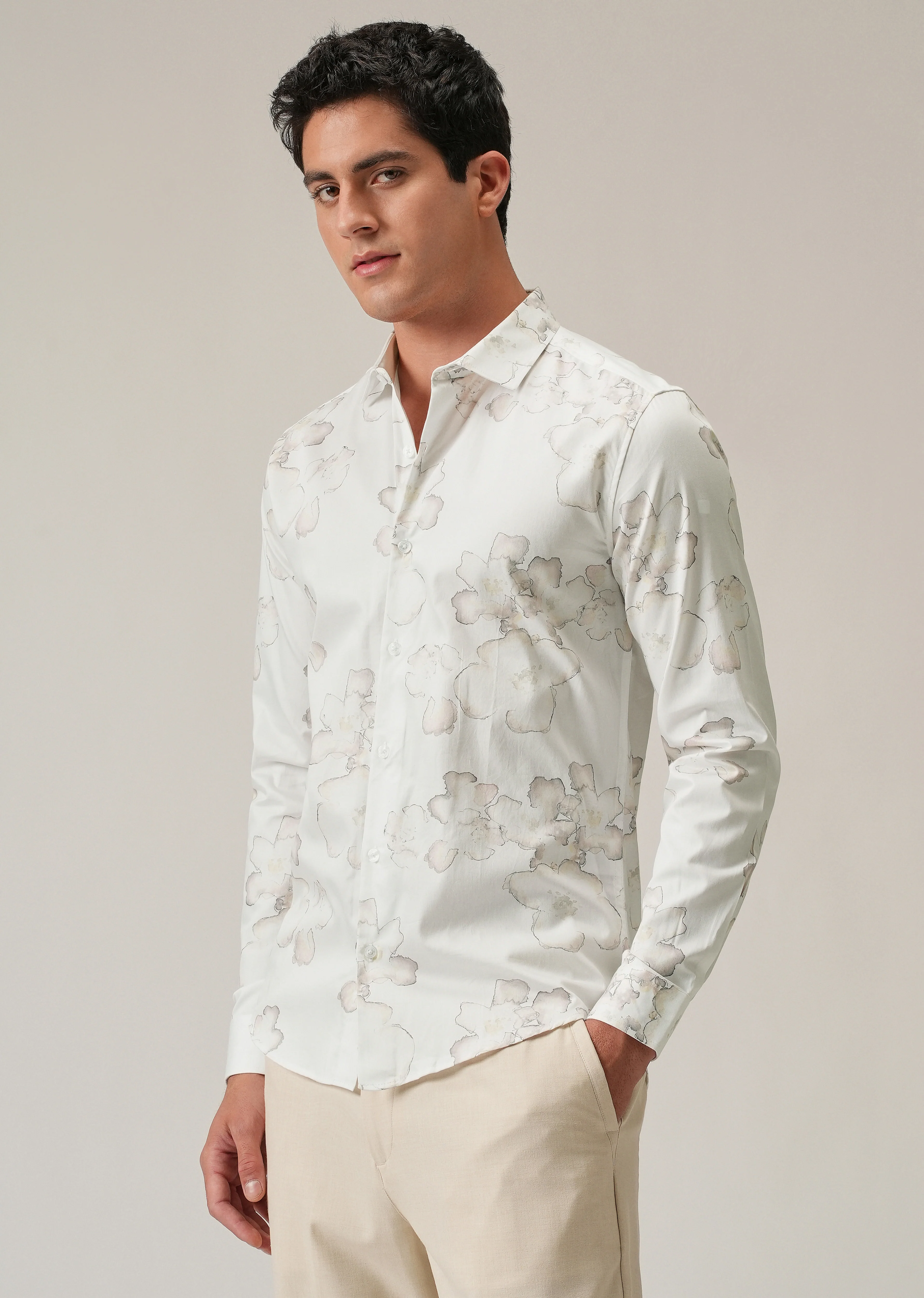 White Watercolour Flora Print Shirt - Image 4