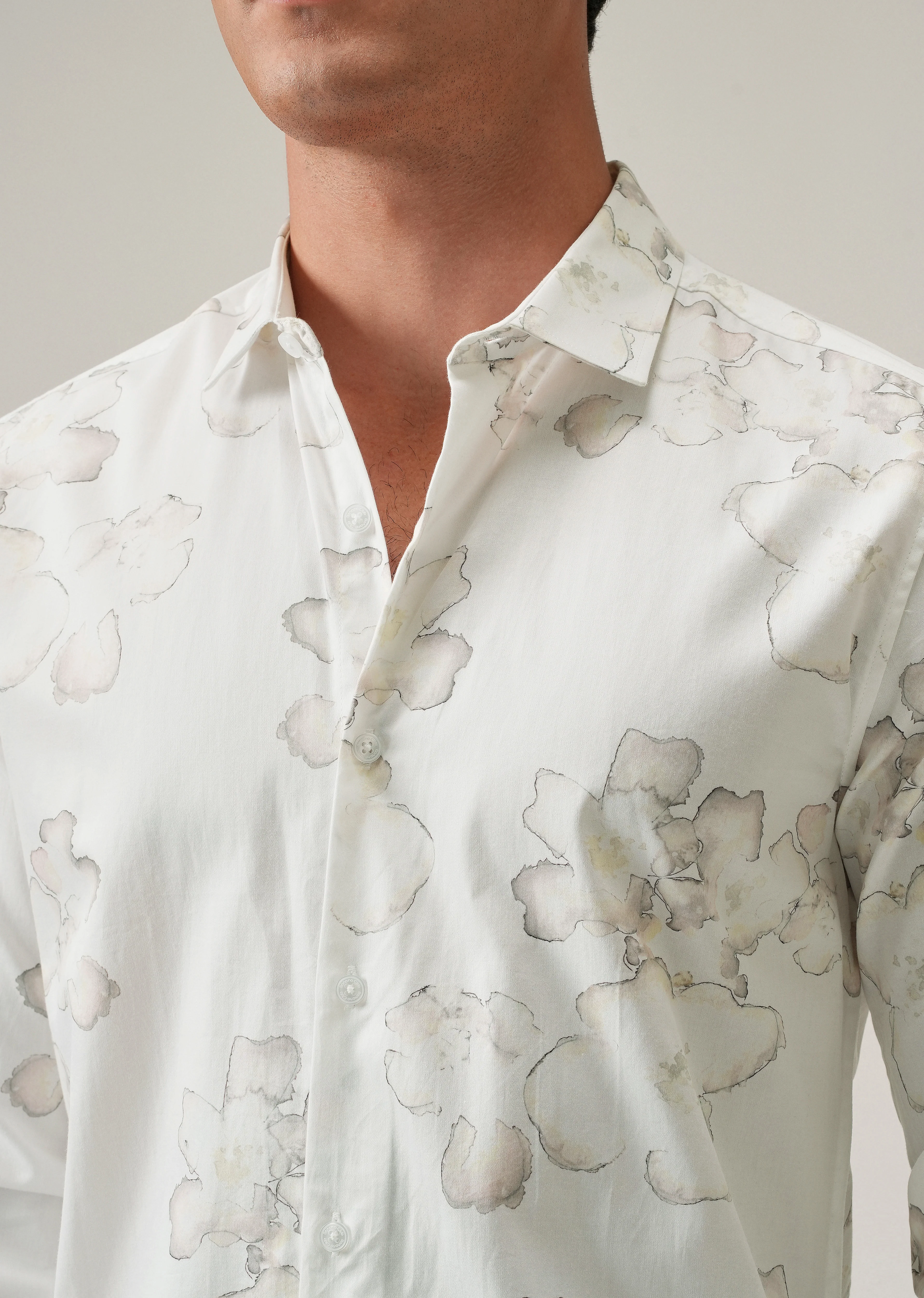 White Watercolour Flora Print Shirt - Image 5