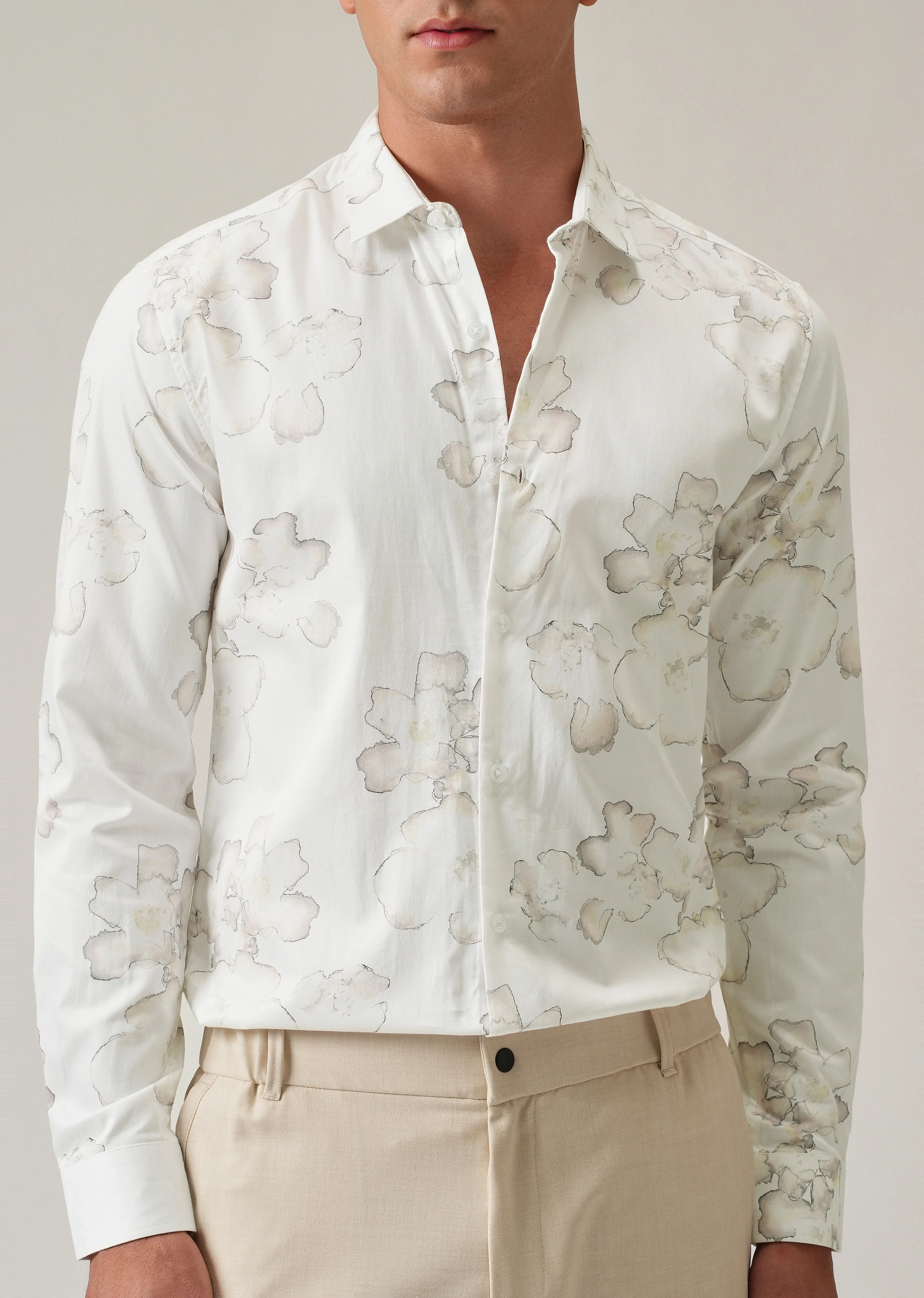 White Watercolour Flora Print Shirt - Image 7