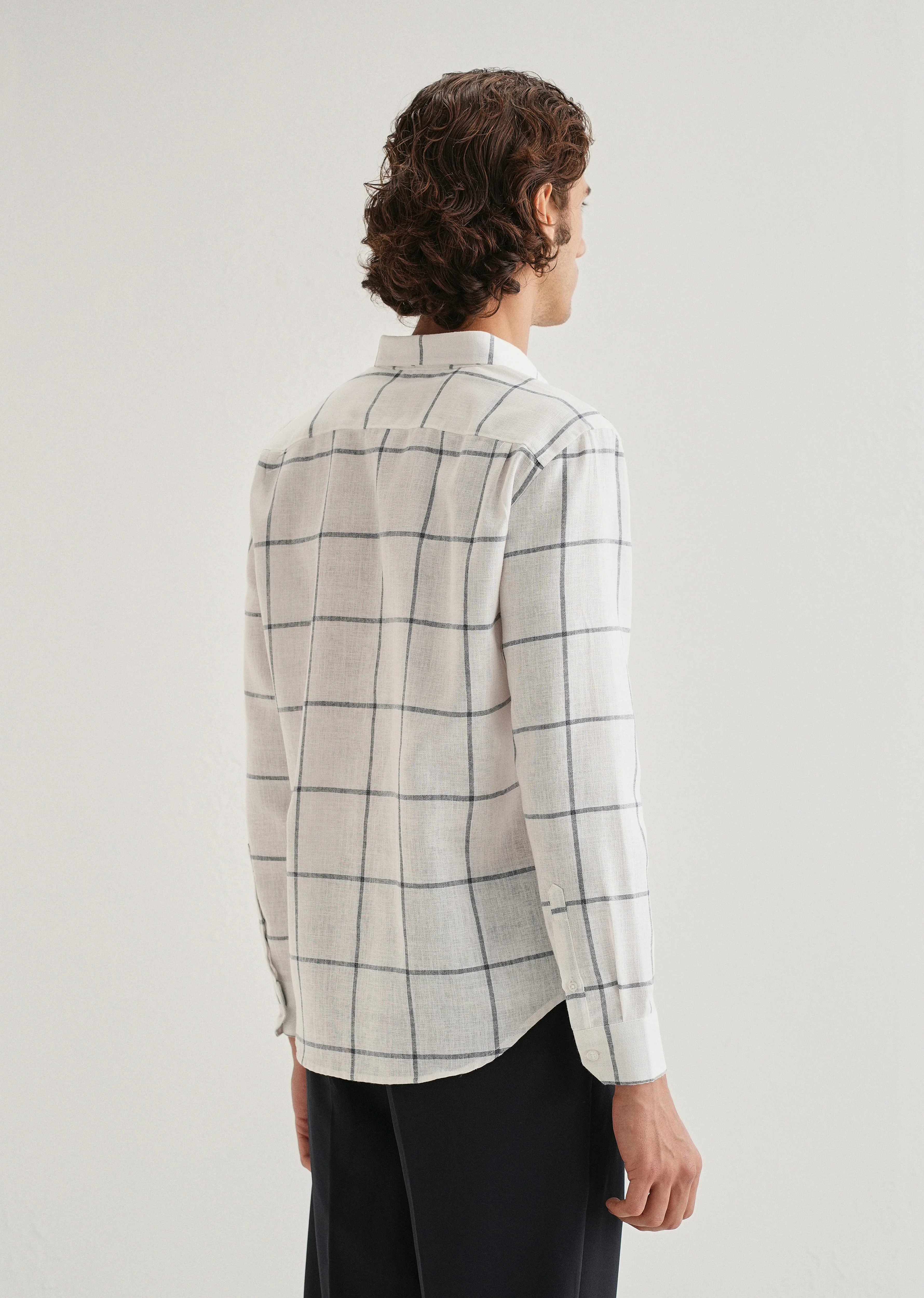 White Windowpane Check Blended Linen Shirt - Image 2