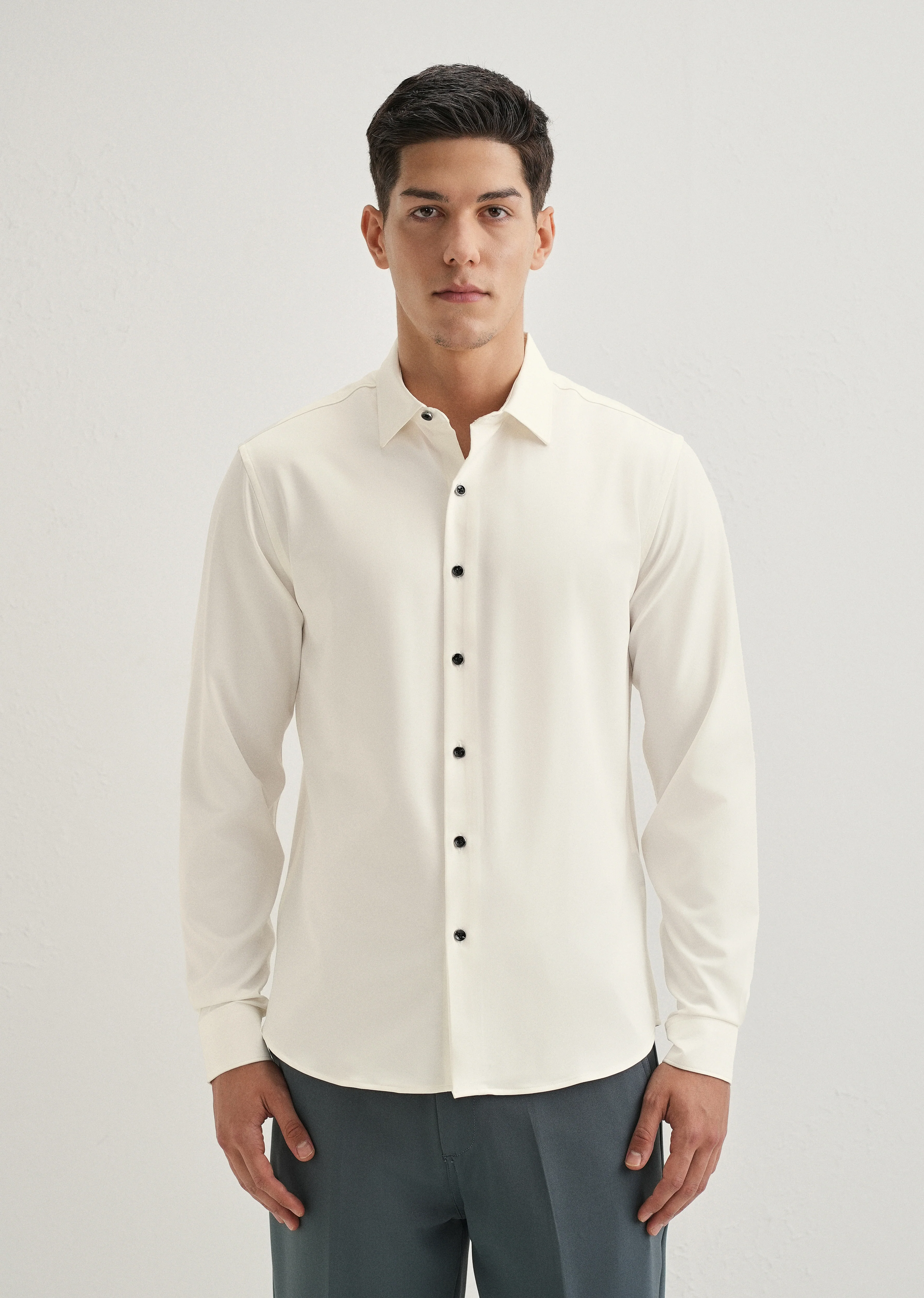 White Wrinkle Free Plain Shirt - Image 3