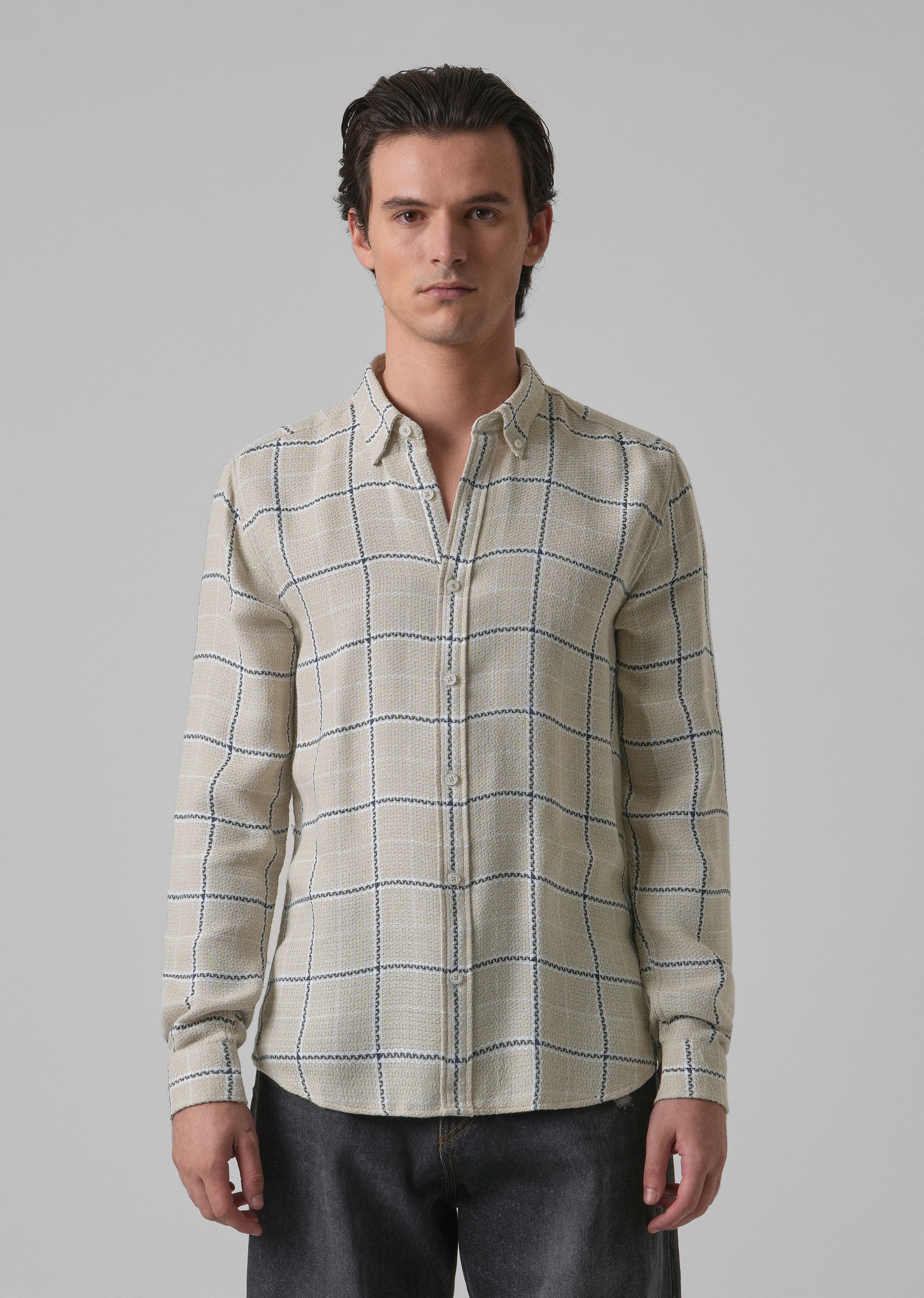 Widegrid Cream Check Shirt - Image 3