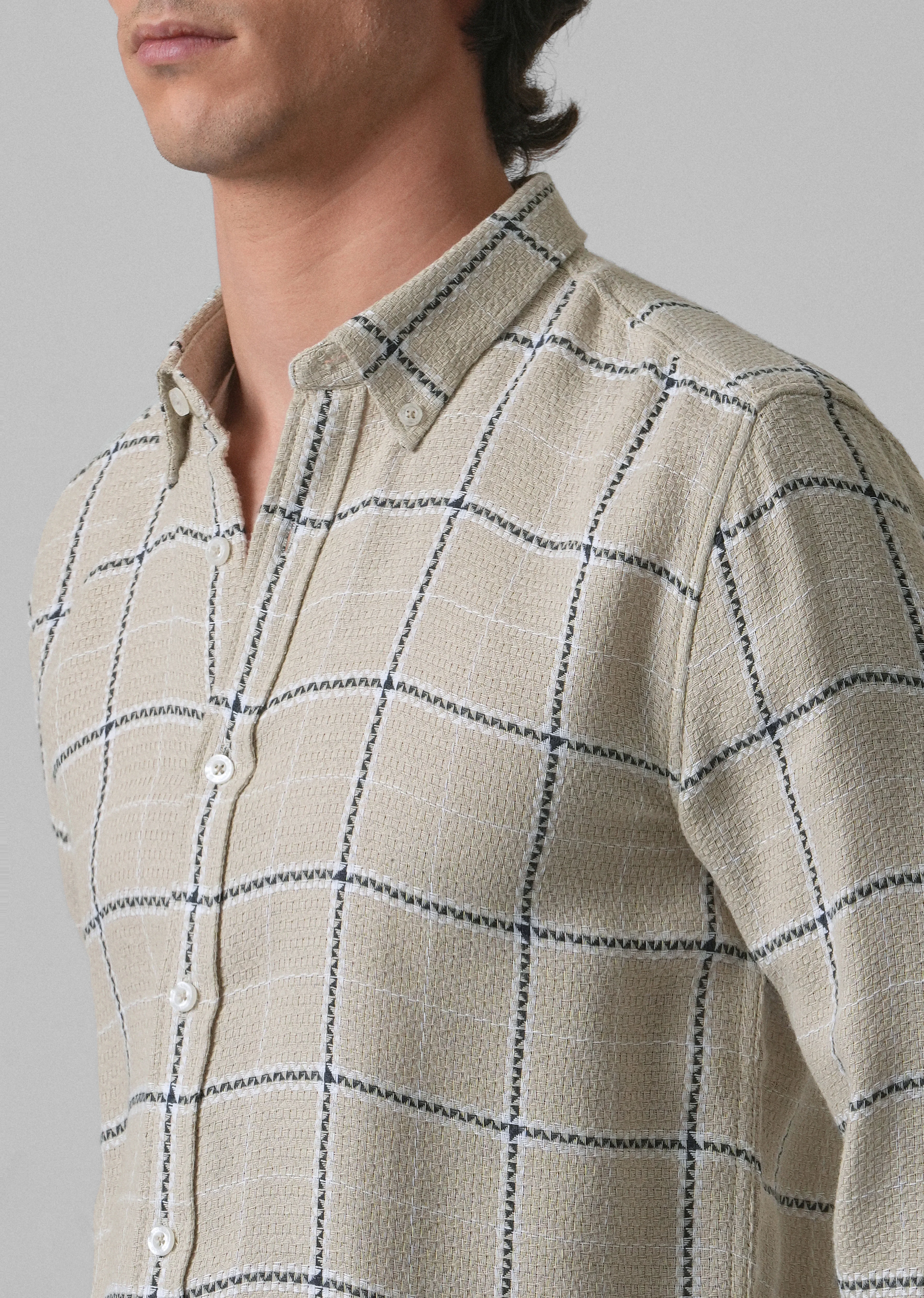 Widegrid Cream Check Shirt - Image 5