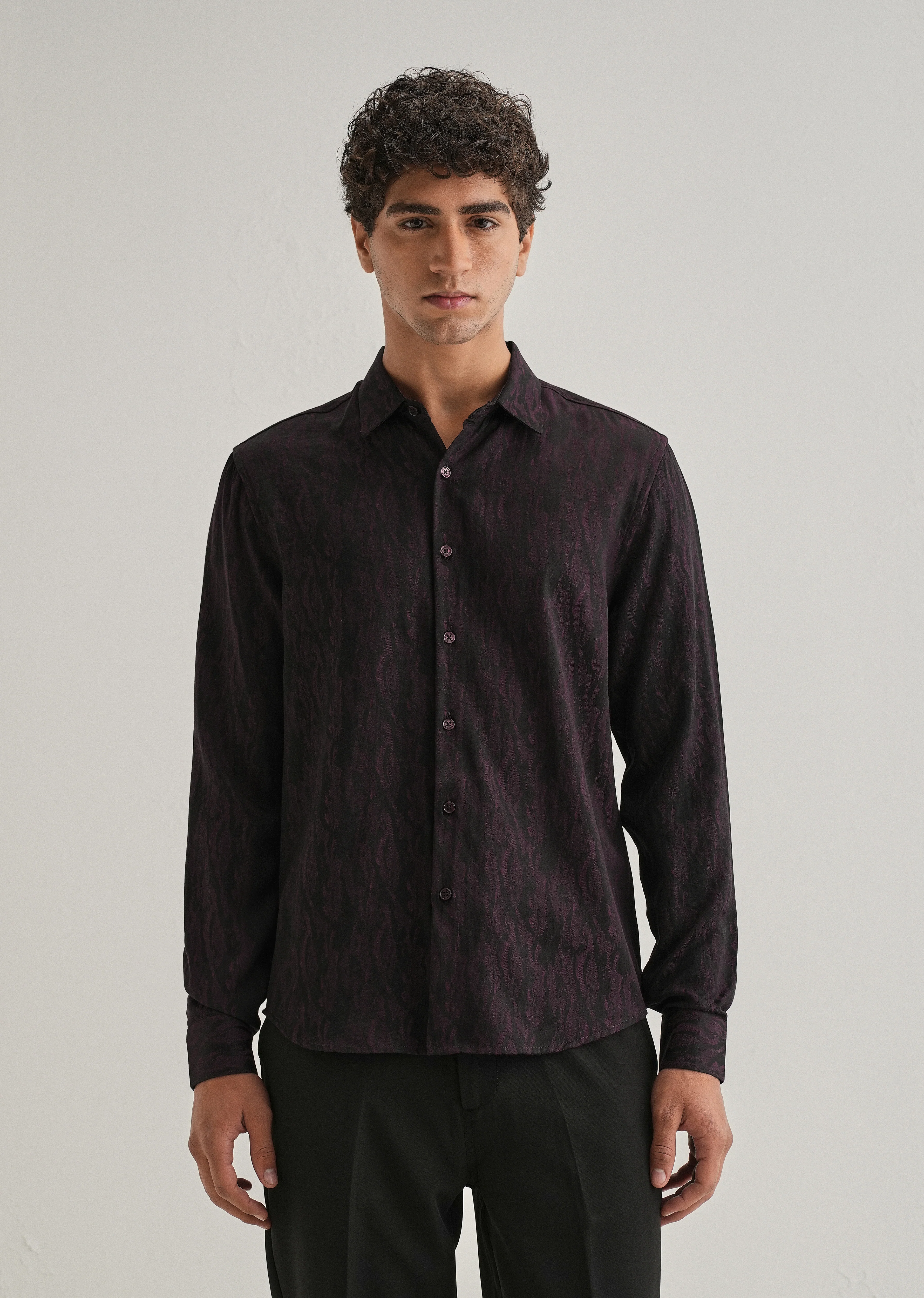Wine Abstract Jacquard Shirt - Image 4