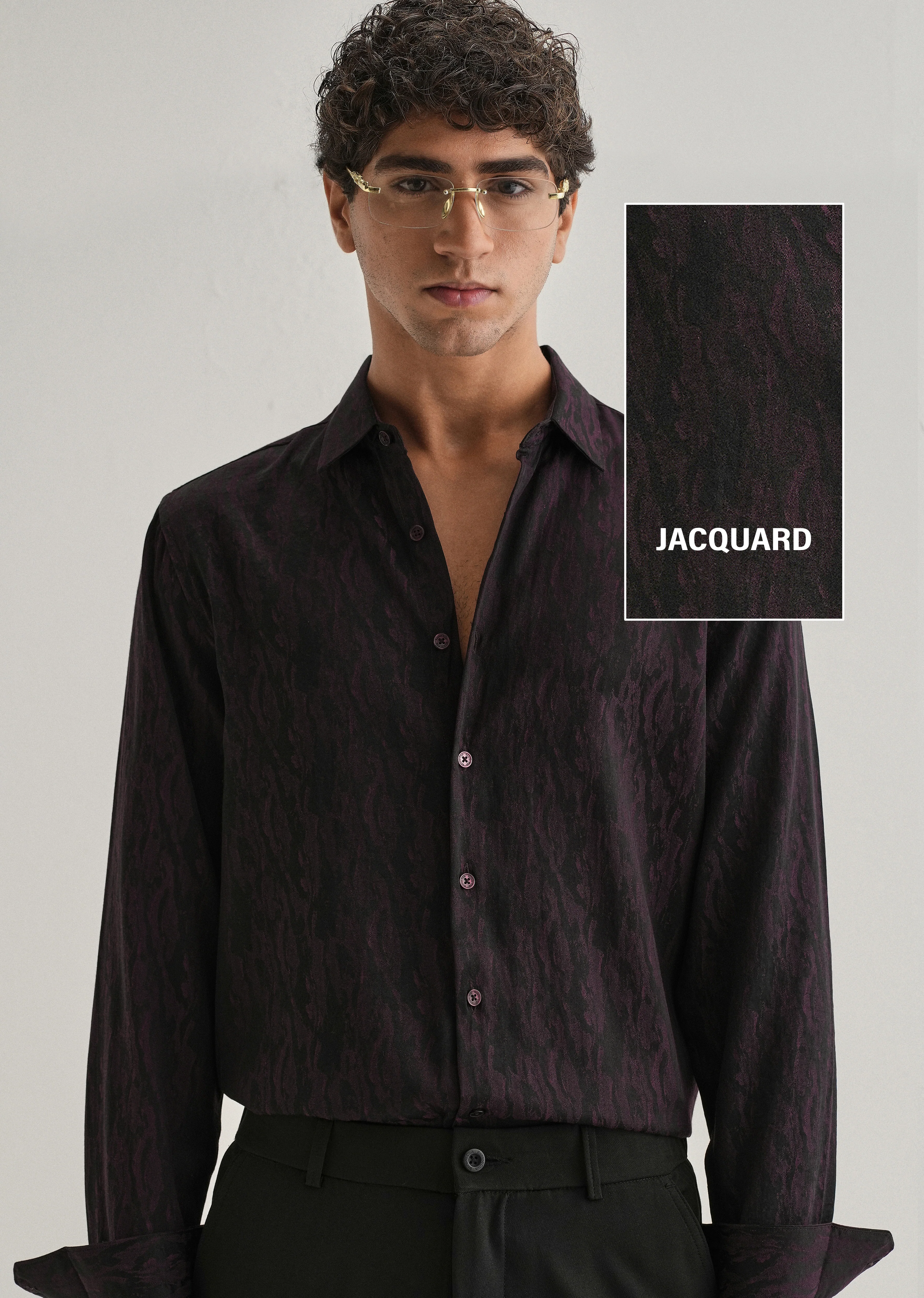 Wine Abstract Jacquard Shirt - Image 7