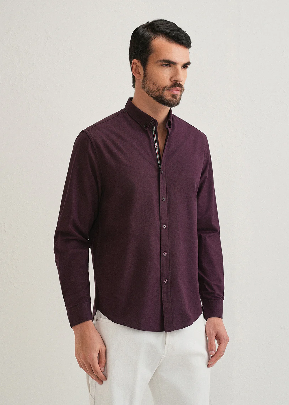 Wine Contrast Placket Shirt - Image 4