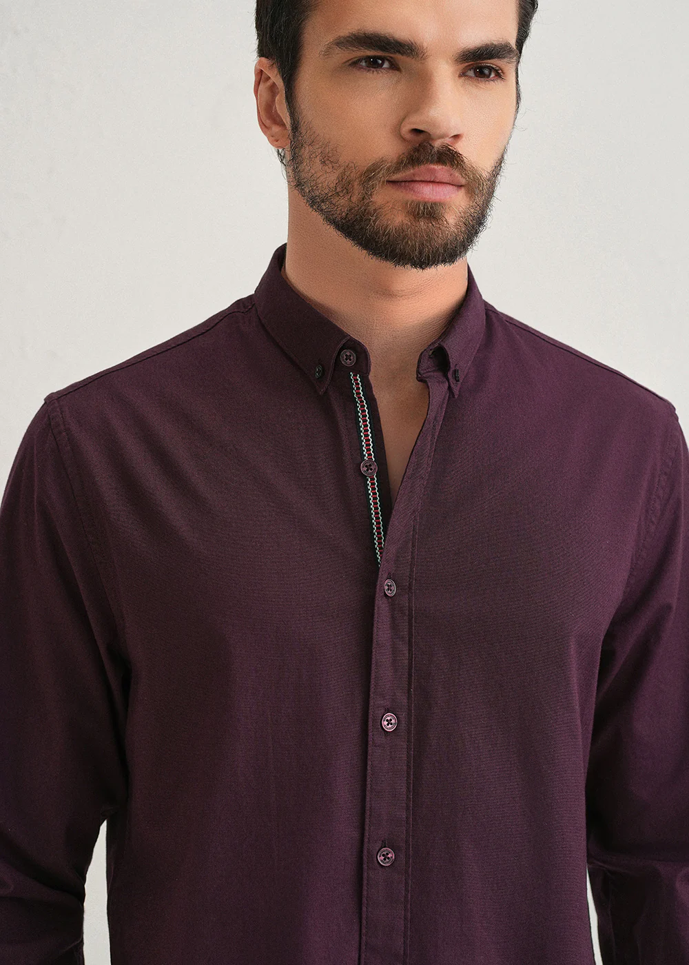 Wine Contrast Placket Shirt - Image 5