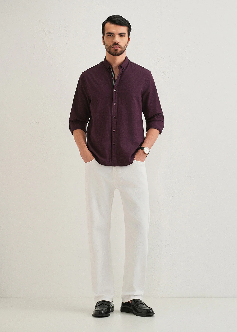 Wine Contrast Placket Shirt - Image 7