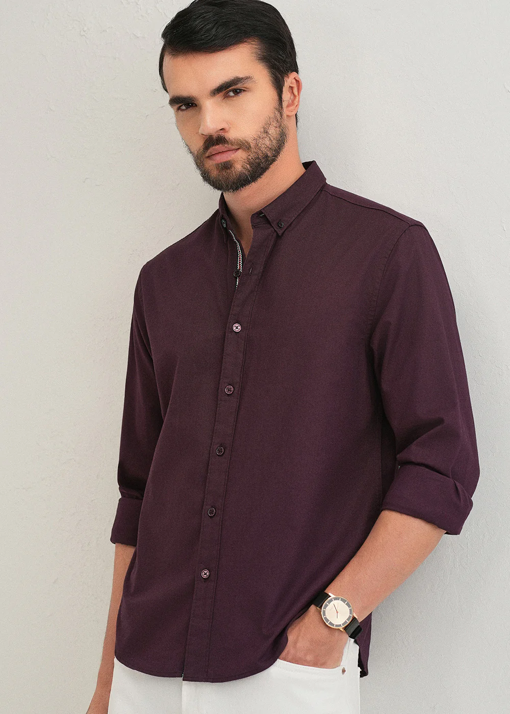 Wine Contrast Placket Shirt - Image 8