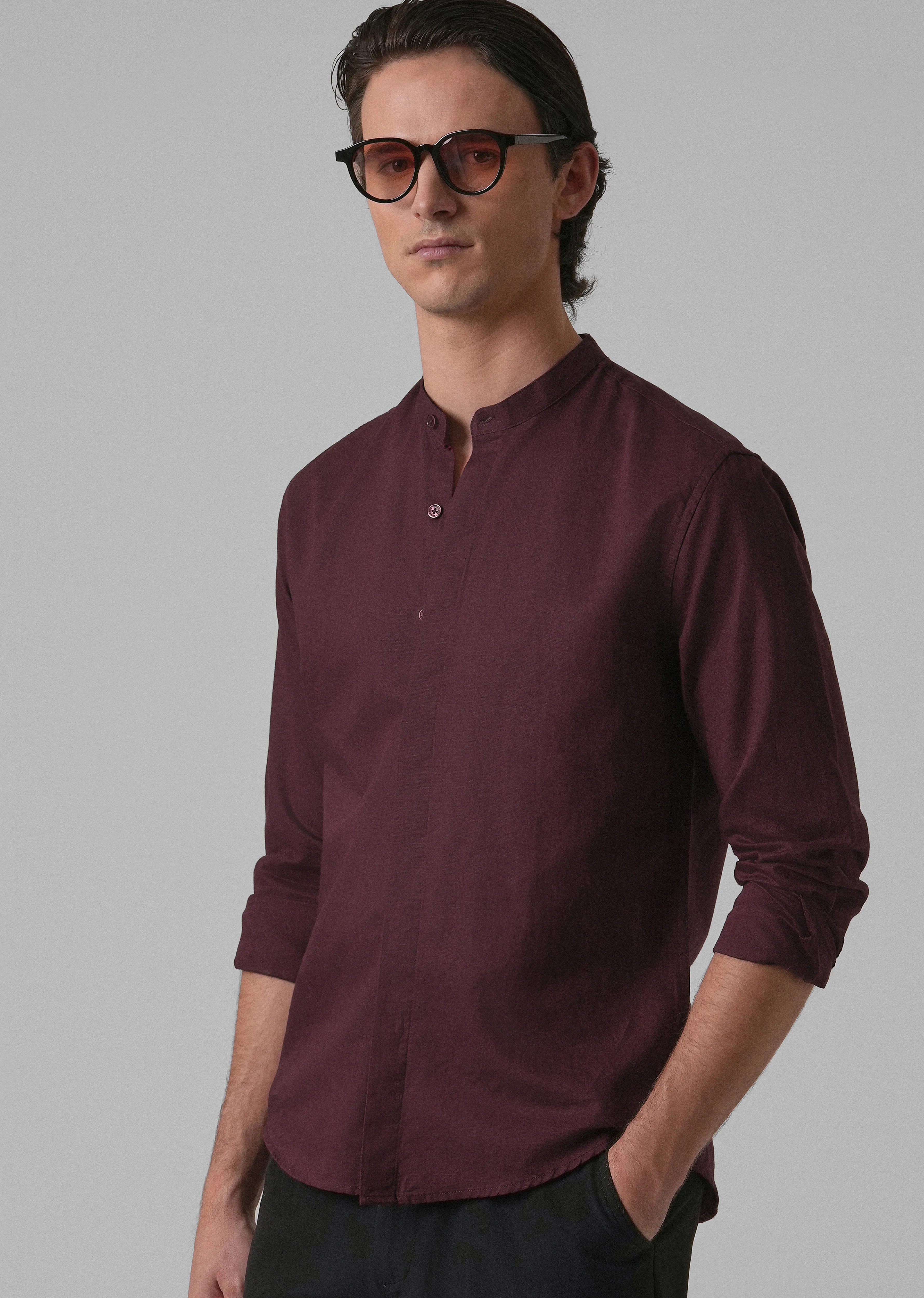 Wine Cotton Linen Shirt - Image 7