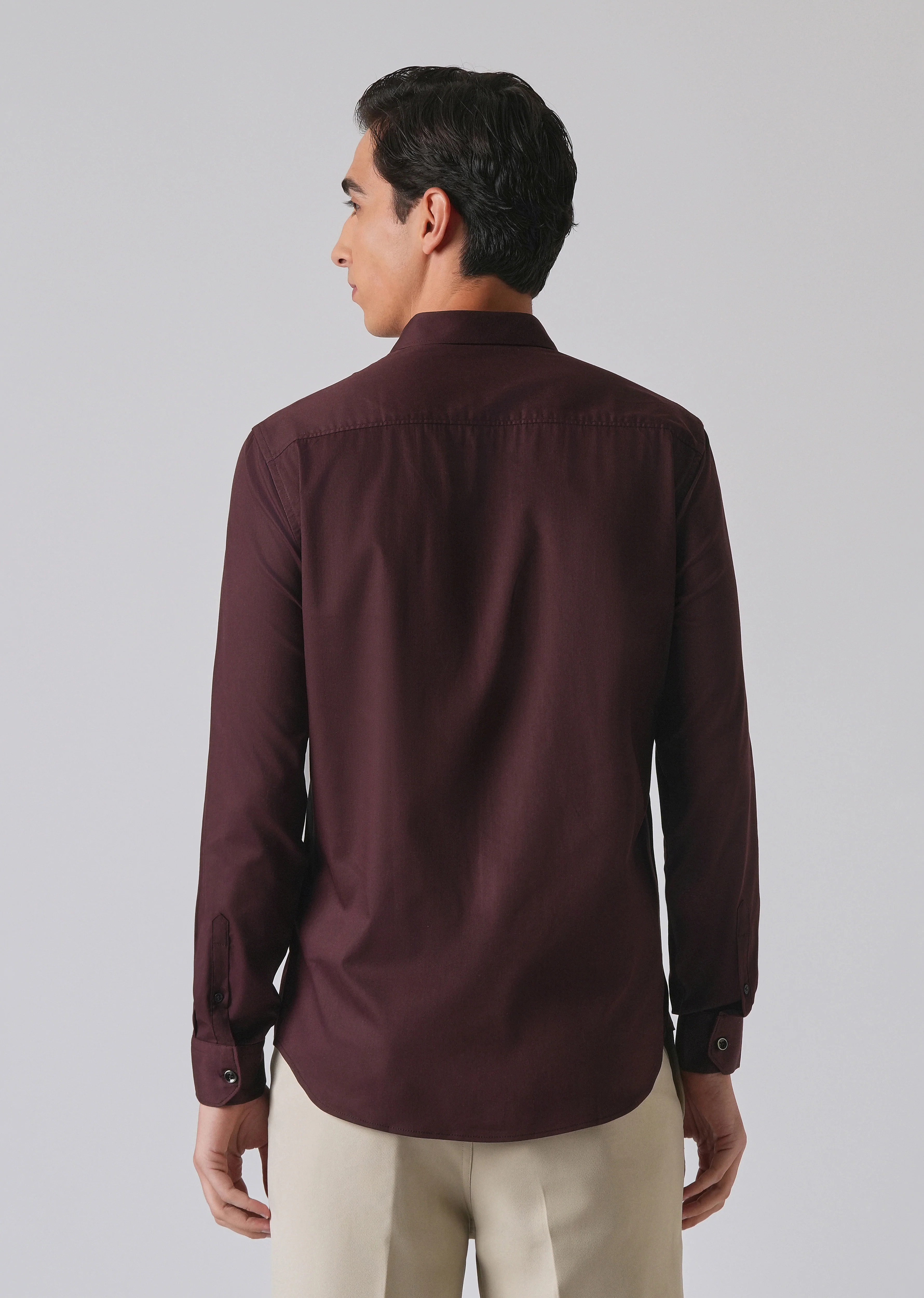 Wine Cotton Stretch Plain Shirt - Image 2