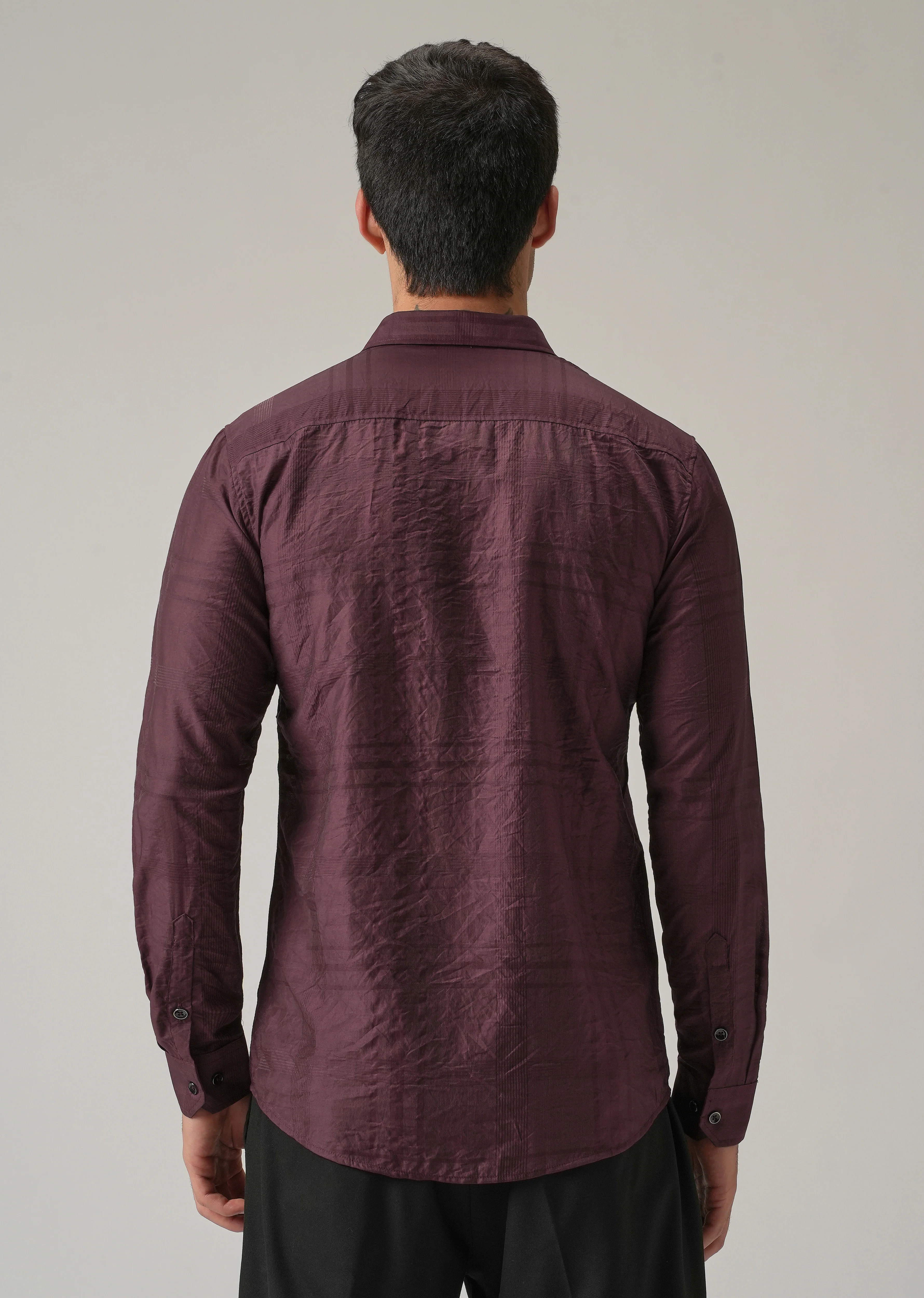 Wine Crinkled Self Stripe Shirt - Image 2