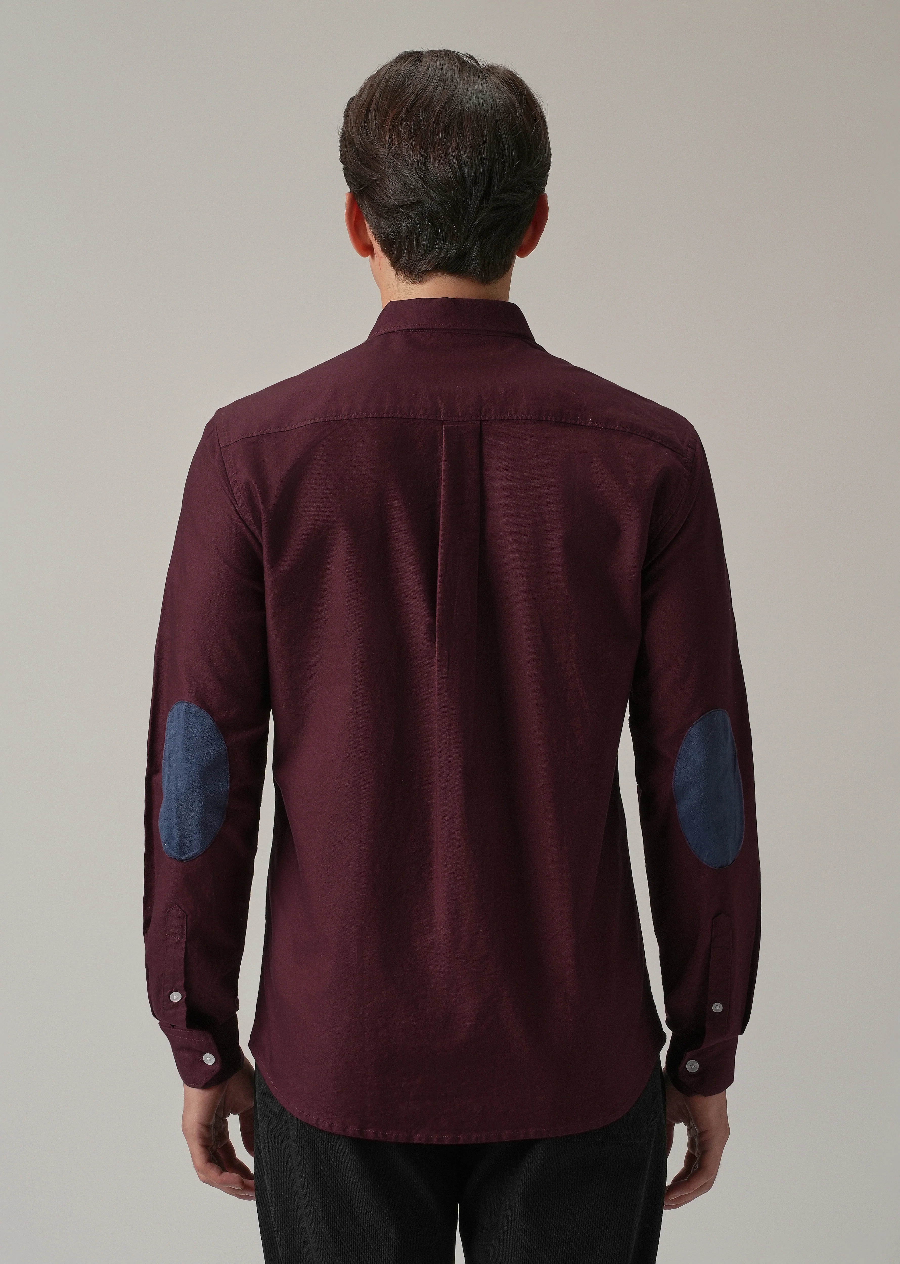 Wine Plain Elbow Patch Oxford Shirt - Image 3
