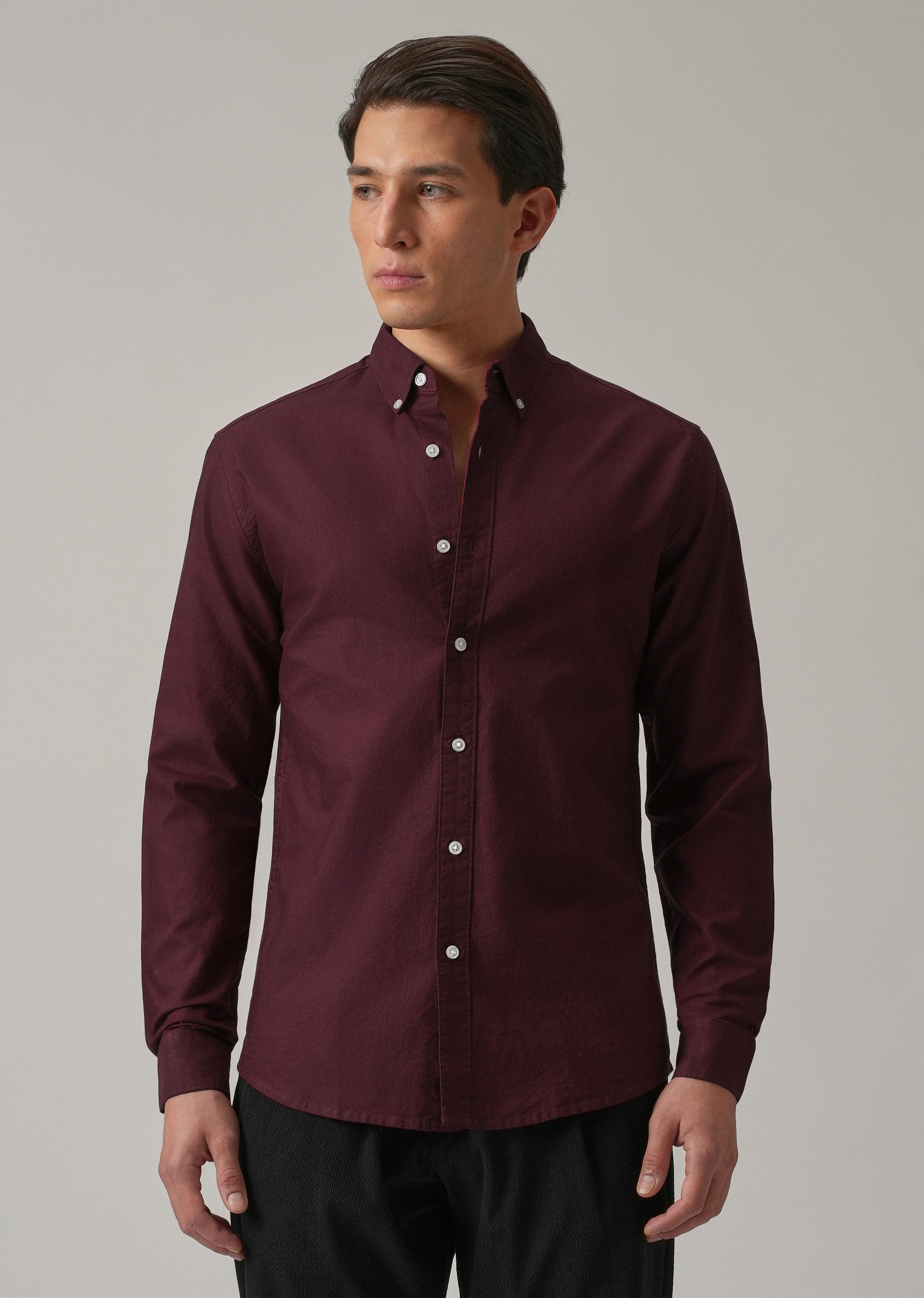 Wine Plain Elbow Patch Oxford Shirt - Image 4
