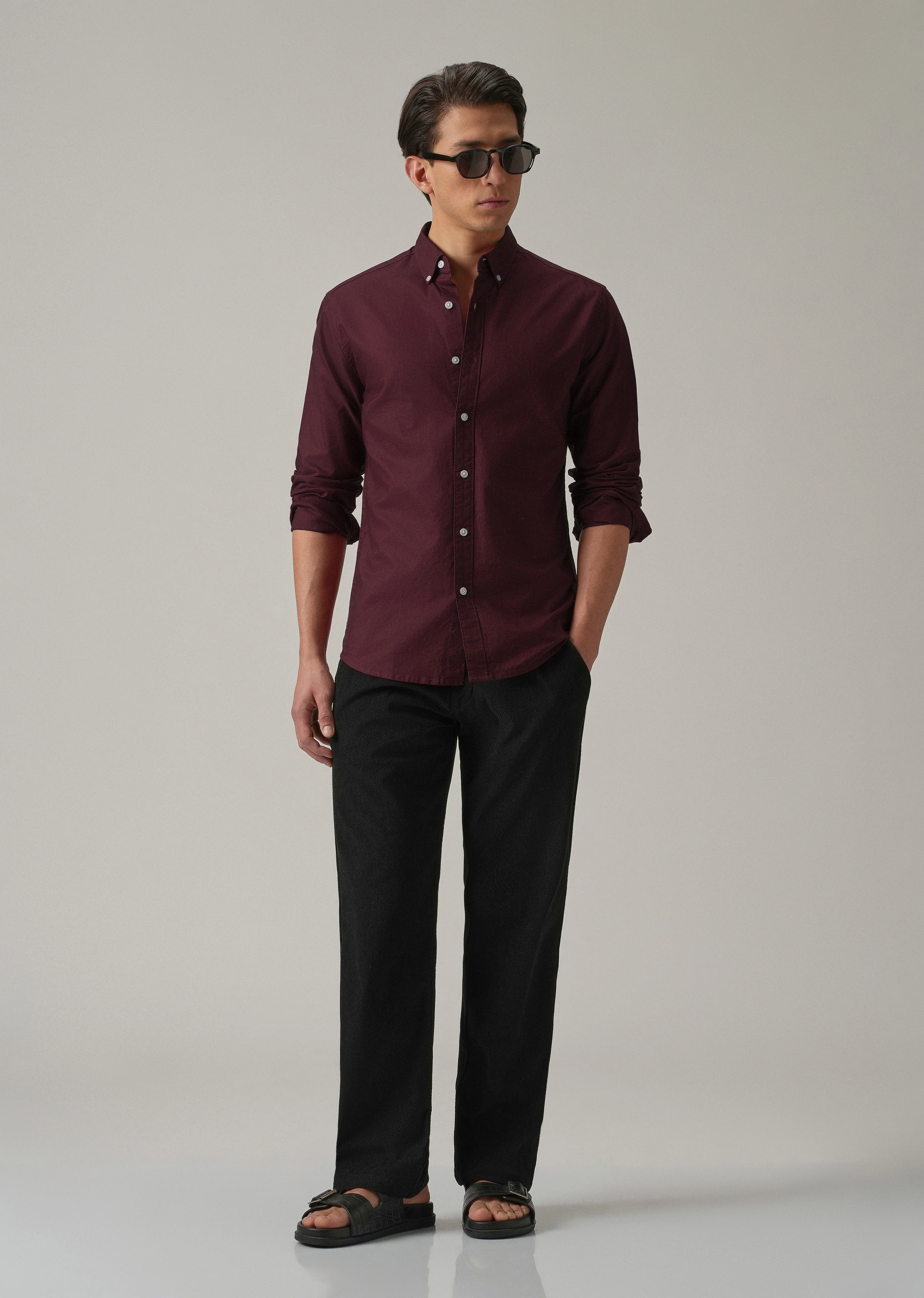 Wine Plain Elbow Patch Oxford Shirt - Image 8