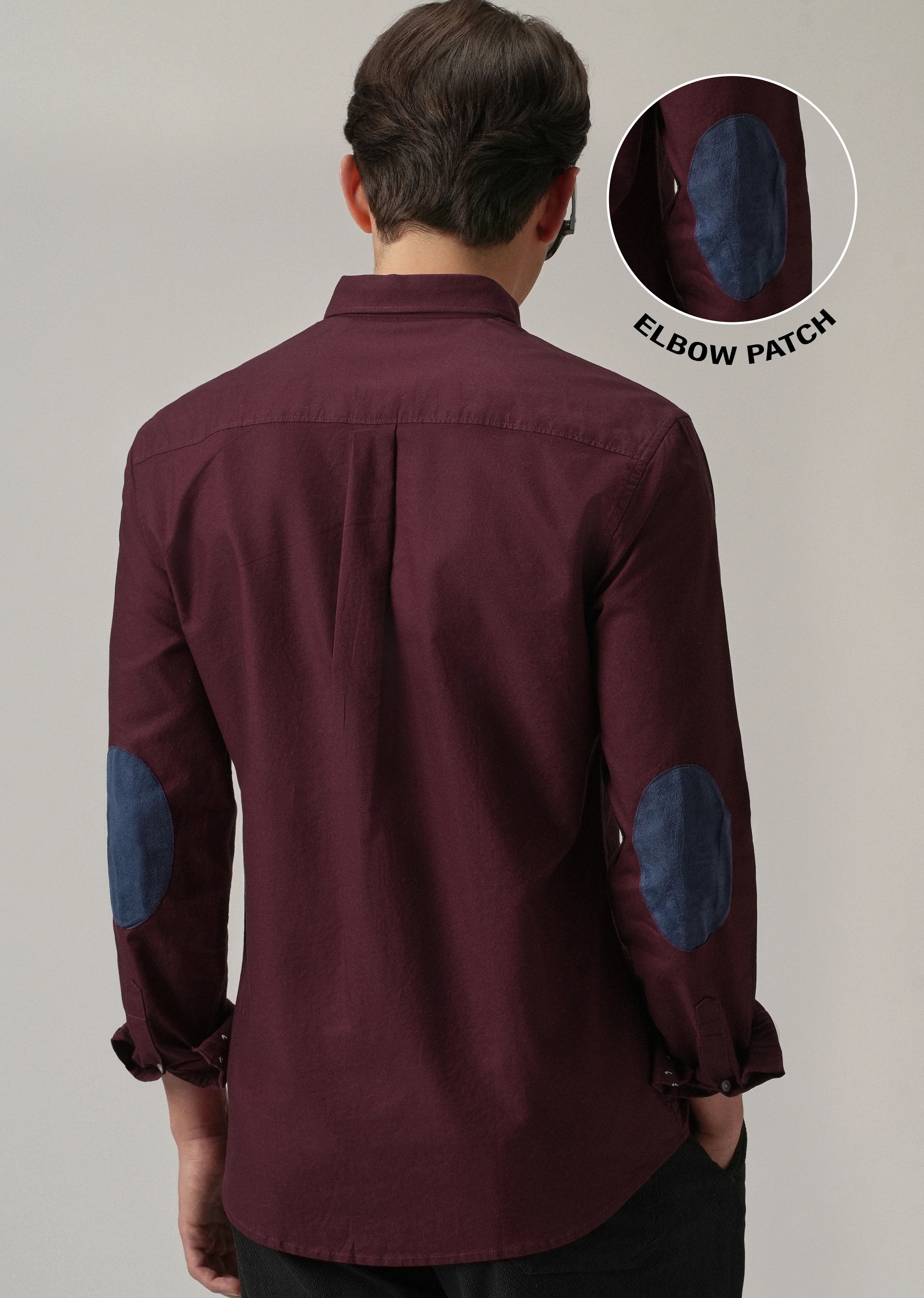 Wine Plain Elbow Patch Oxford Shirt - Image 9