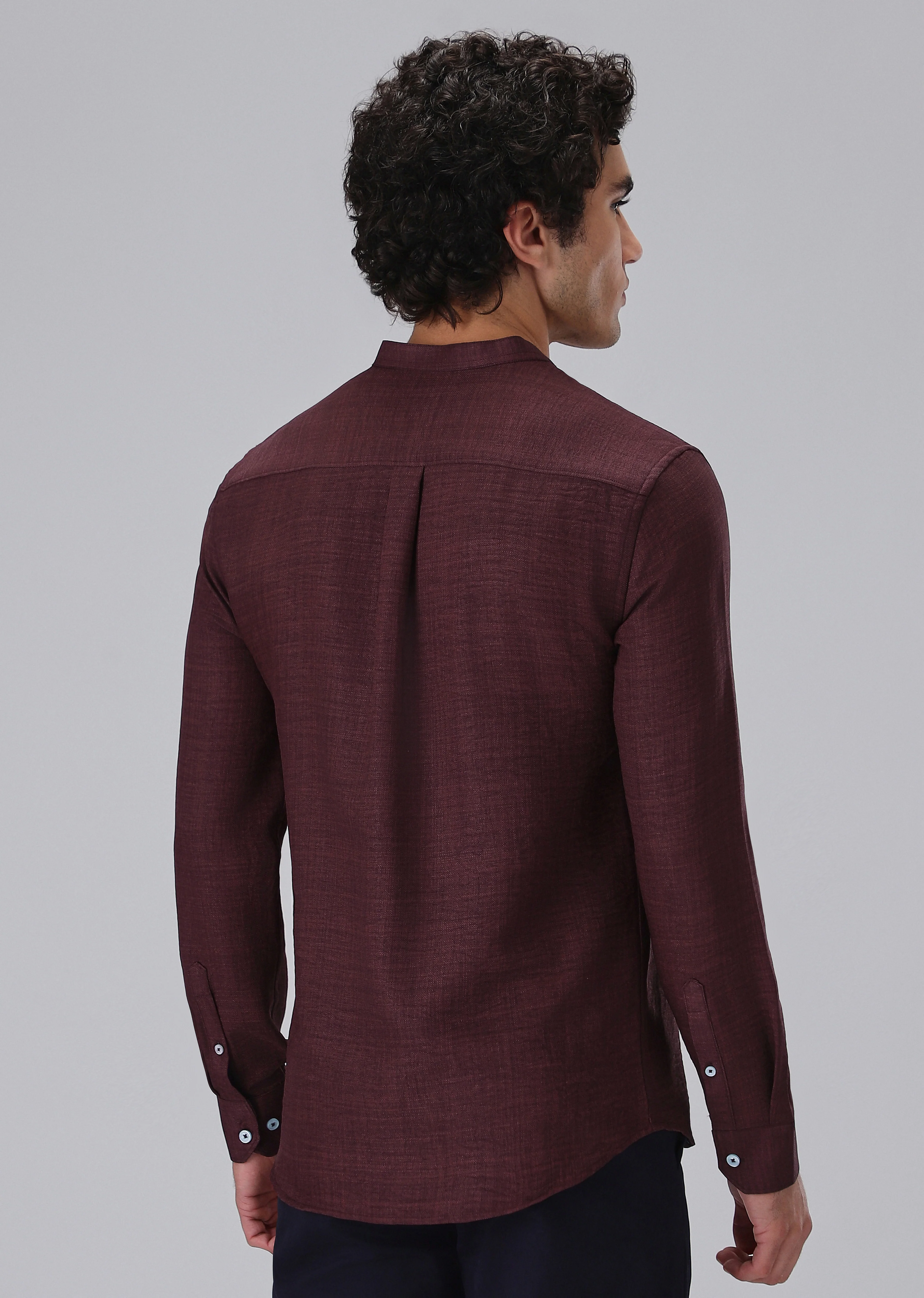 Wine Plain Mandarin Collar Shirt - Image 2