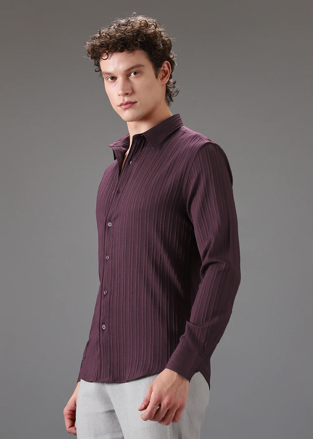 Wine Plain Self Striped Shirt - Image 5