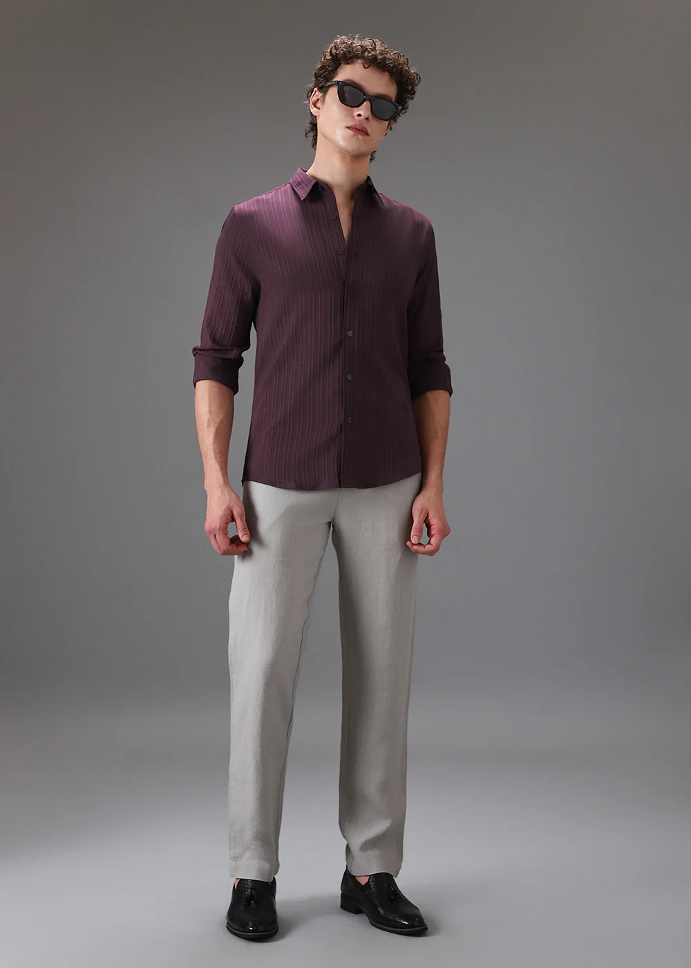 Wine Plain Self Striped Shirt - Image 6