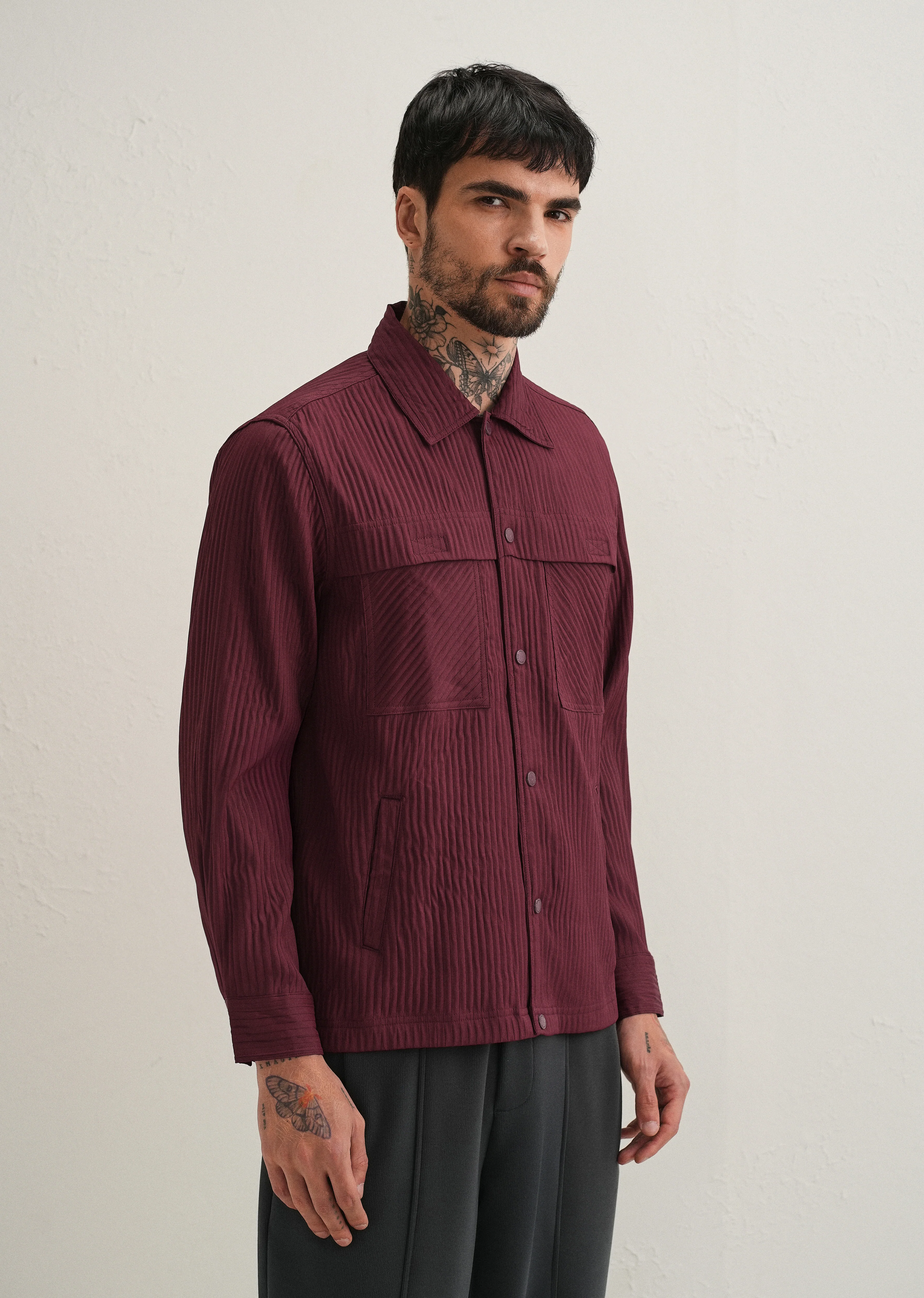 Wine Textured Utility Shacket - Image 4