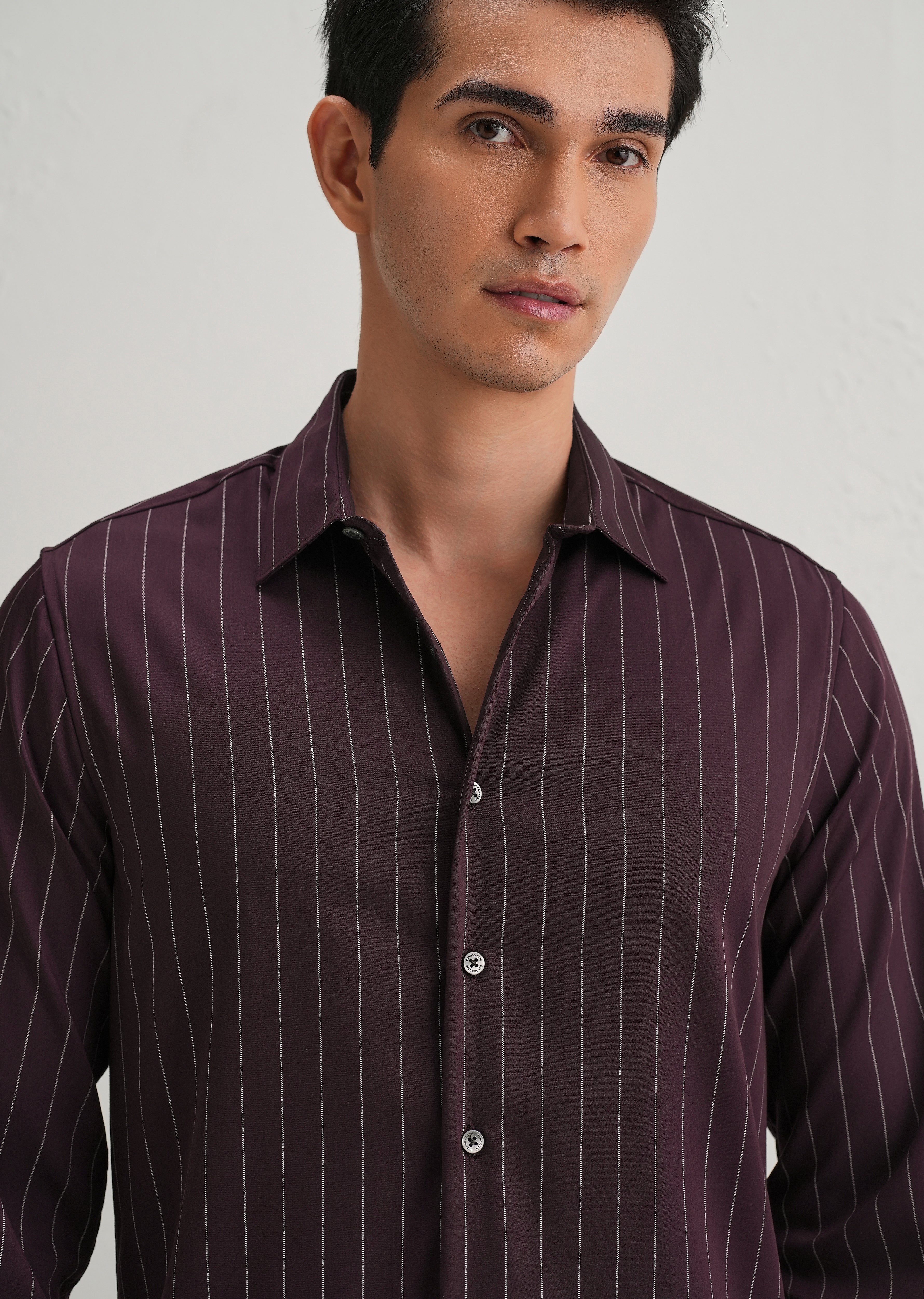 Wine Vertical Stripe Shirt - Image 3