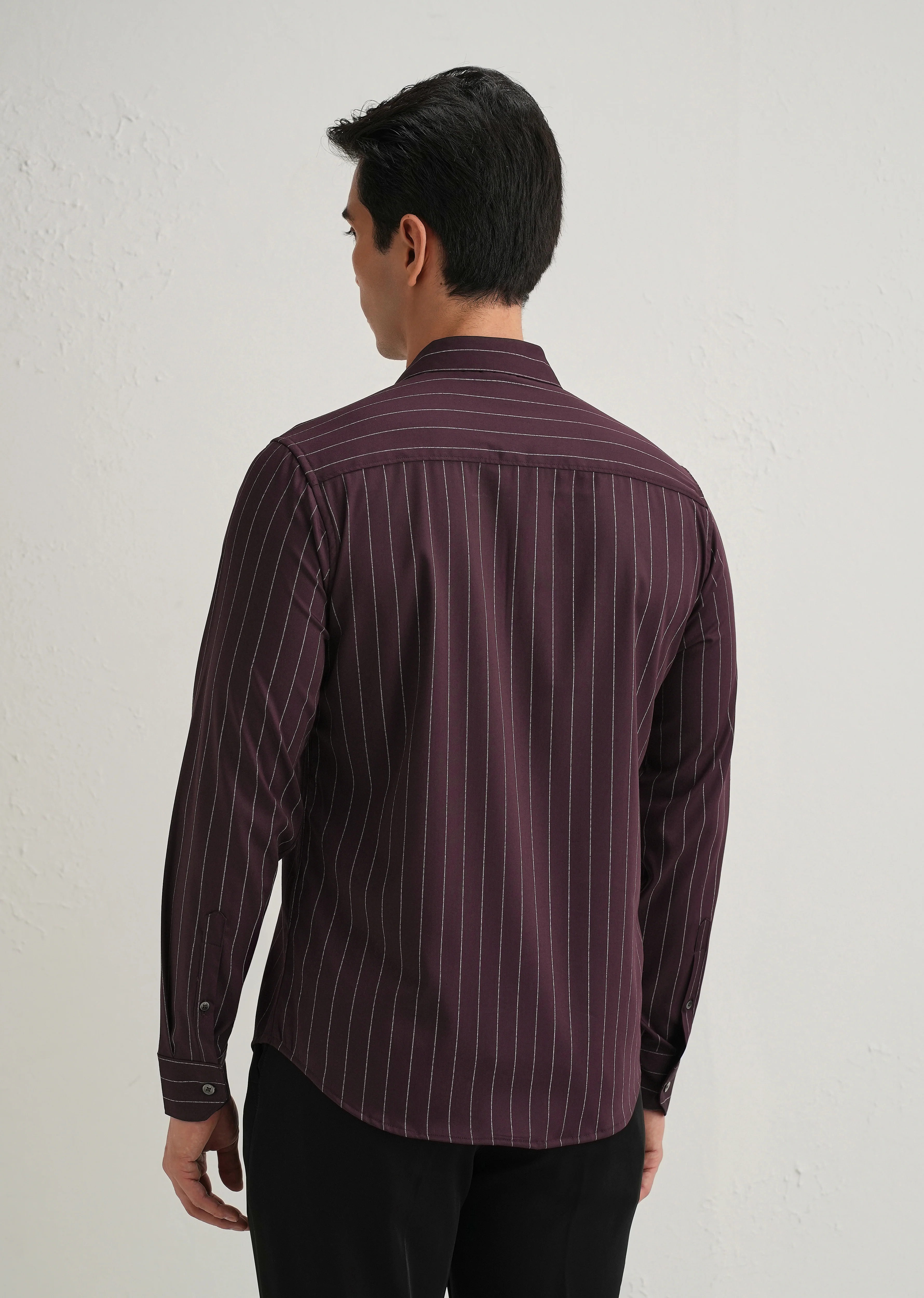 Wine Vertical Stripe Shirt - Image 4