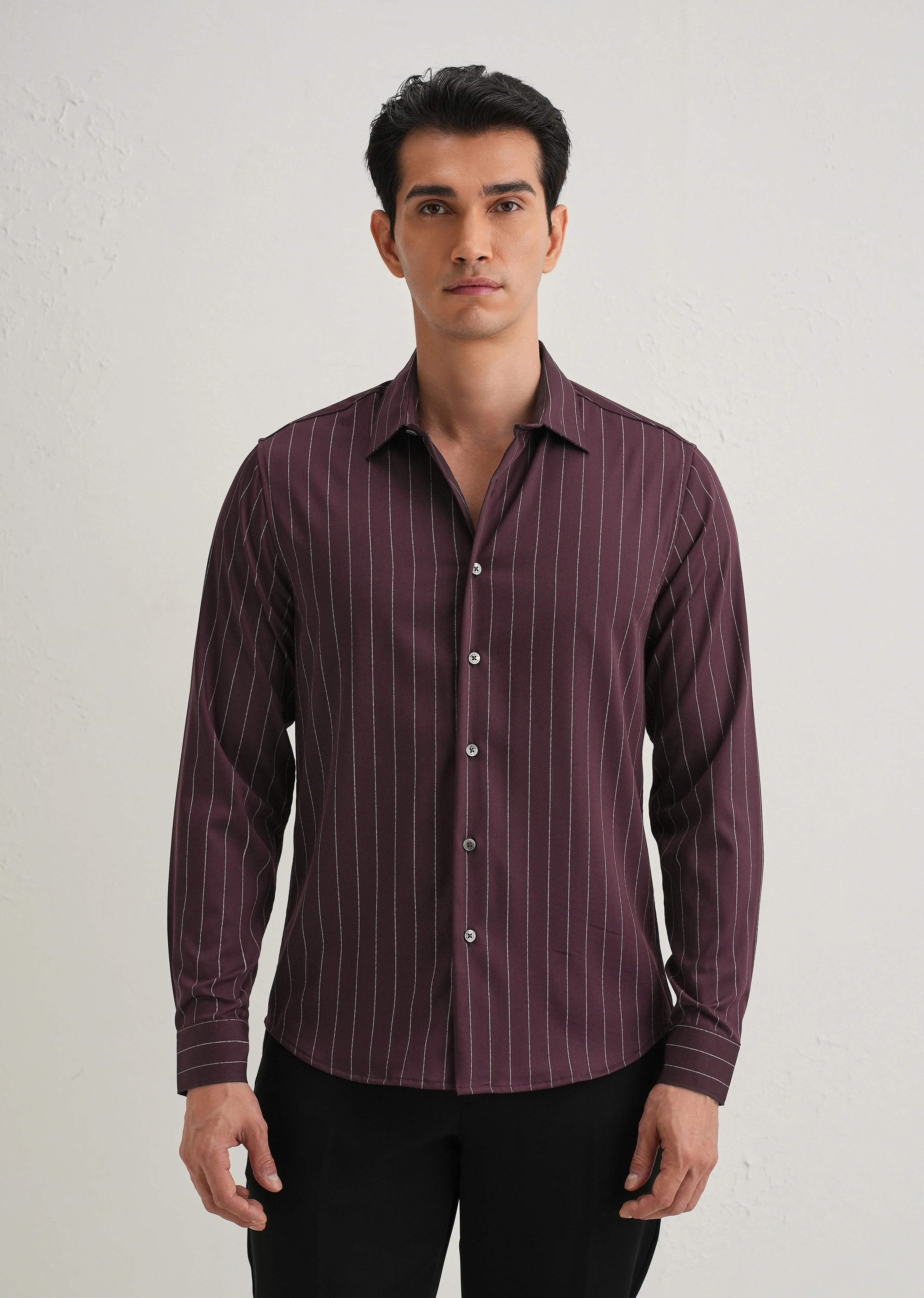 Wine Vertical Stripe Shirt - Image 5