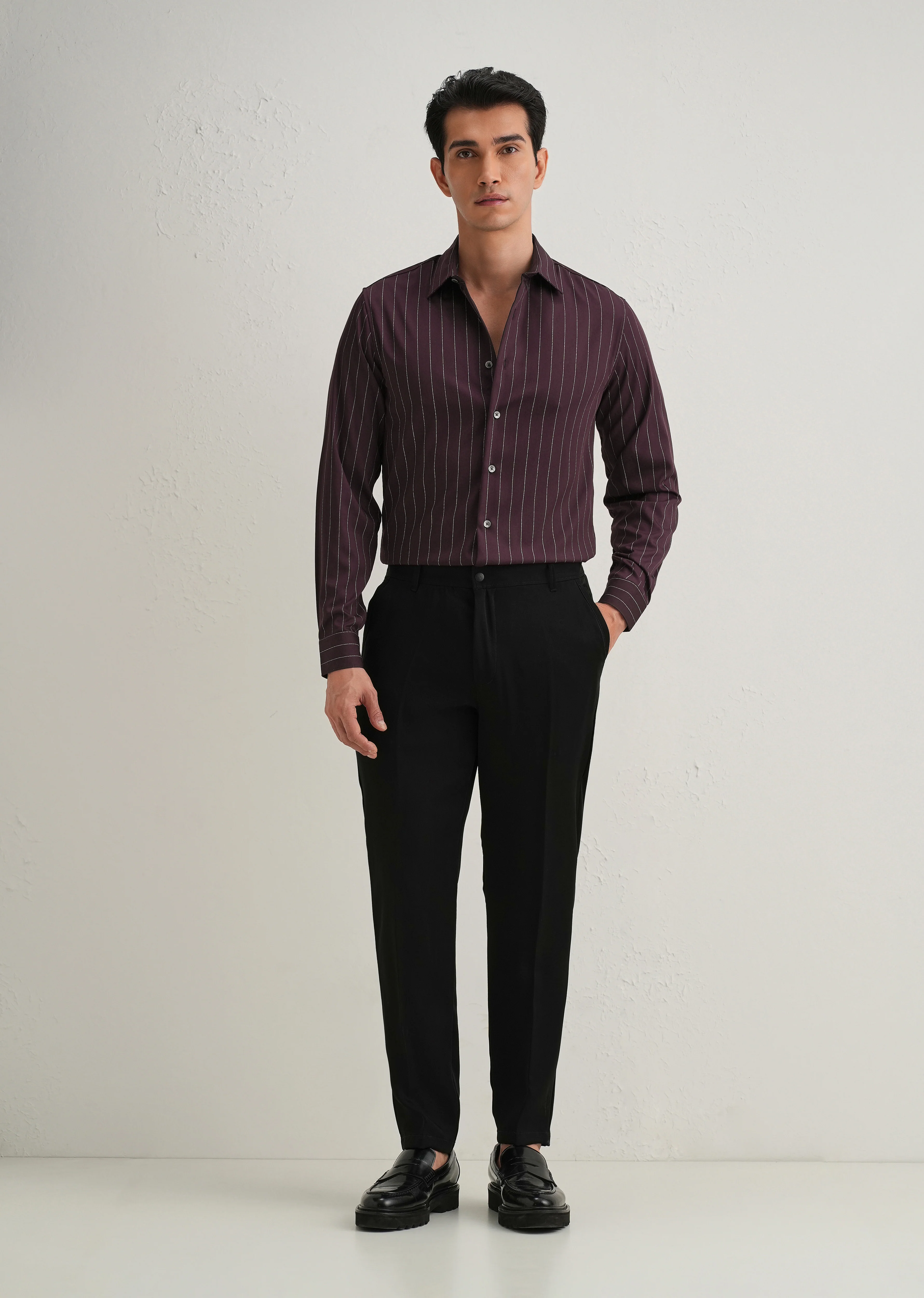 Wine Vertical Stripe Shirt - Image 7