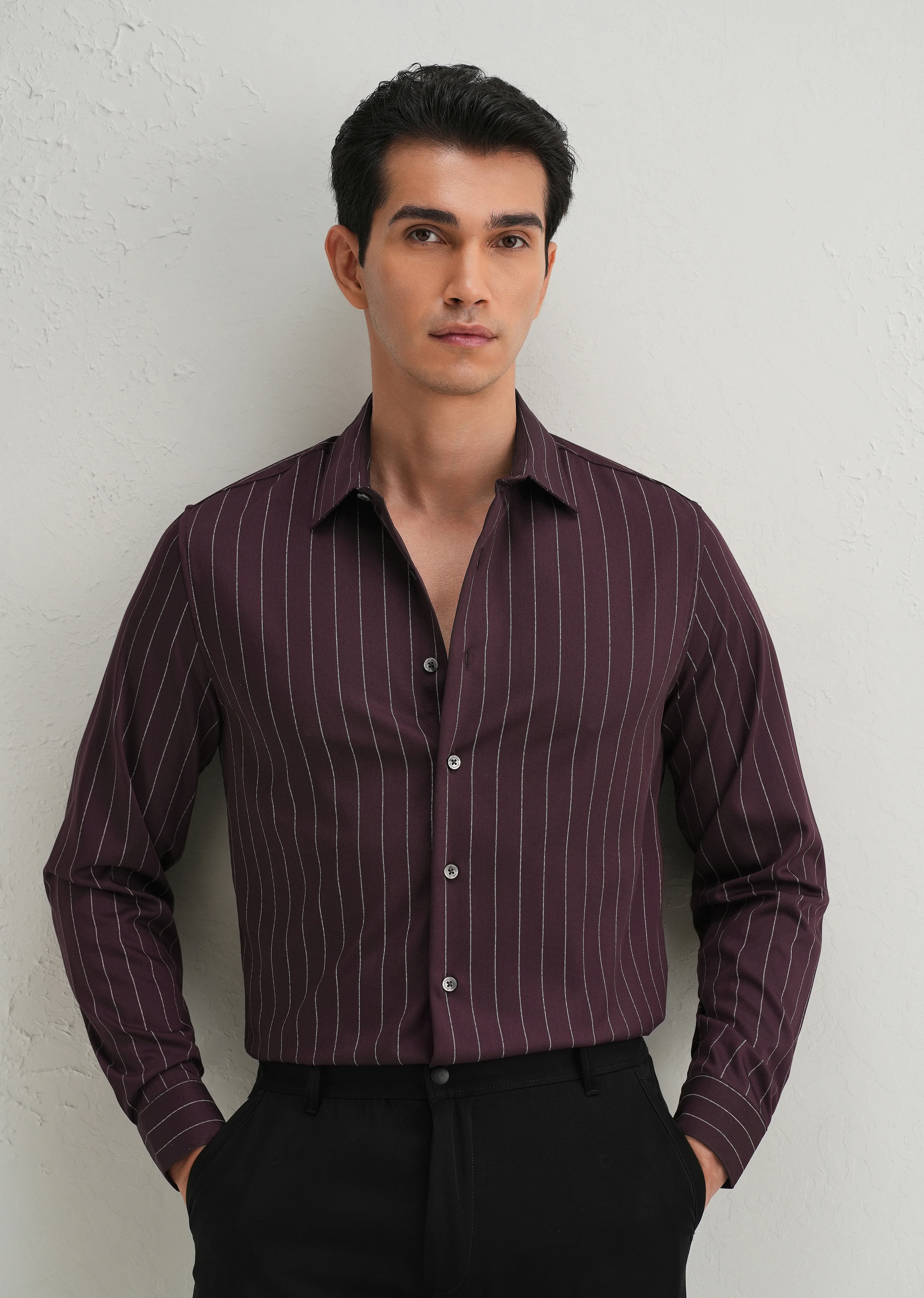 Wine Vertical Stripe Shirt - Image 8