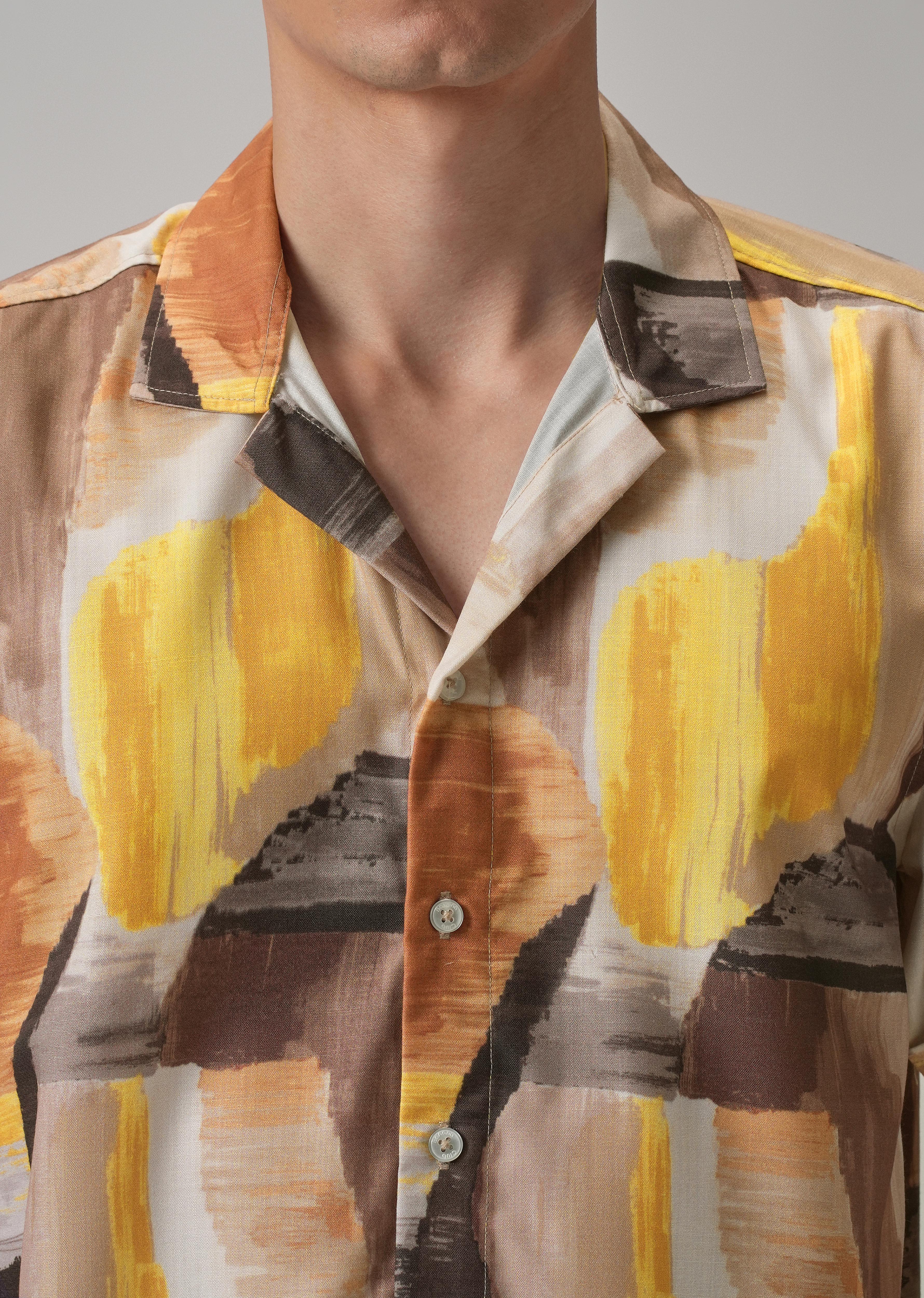 Yellow Abstract Half Sleeve Shirt - Image 5
