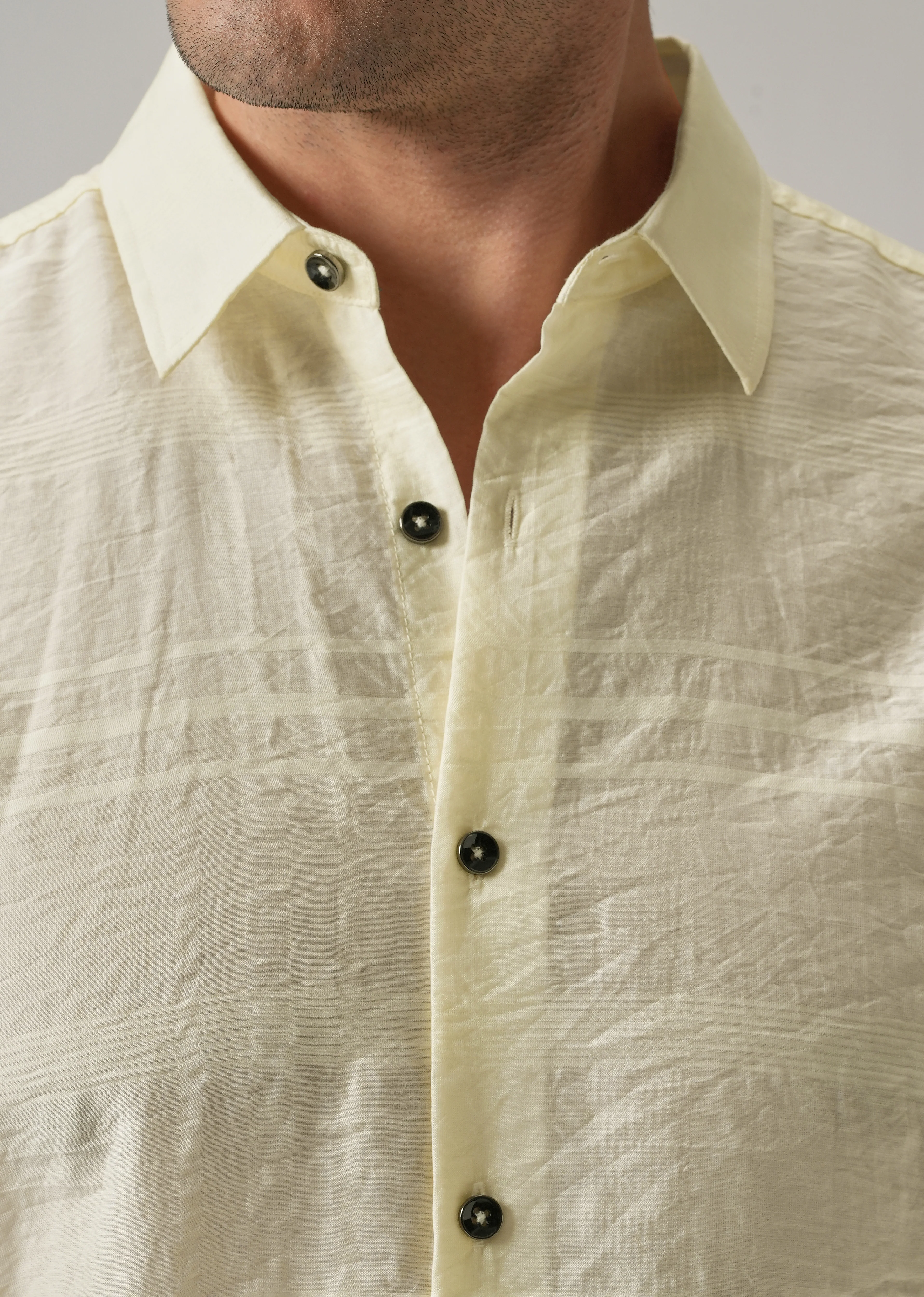 Yellow Crinkled Self Stripe Shirt - Image 5