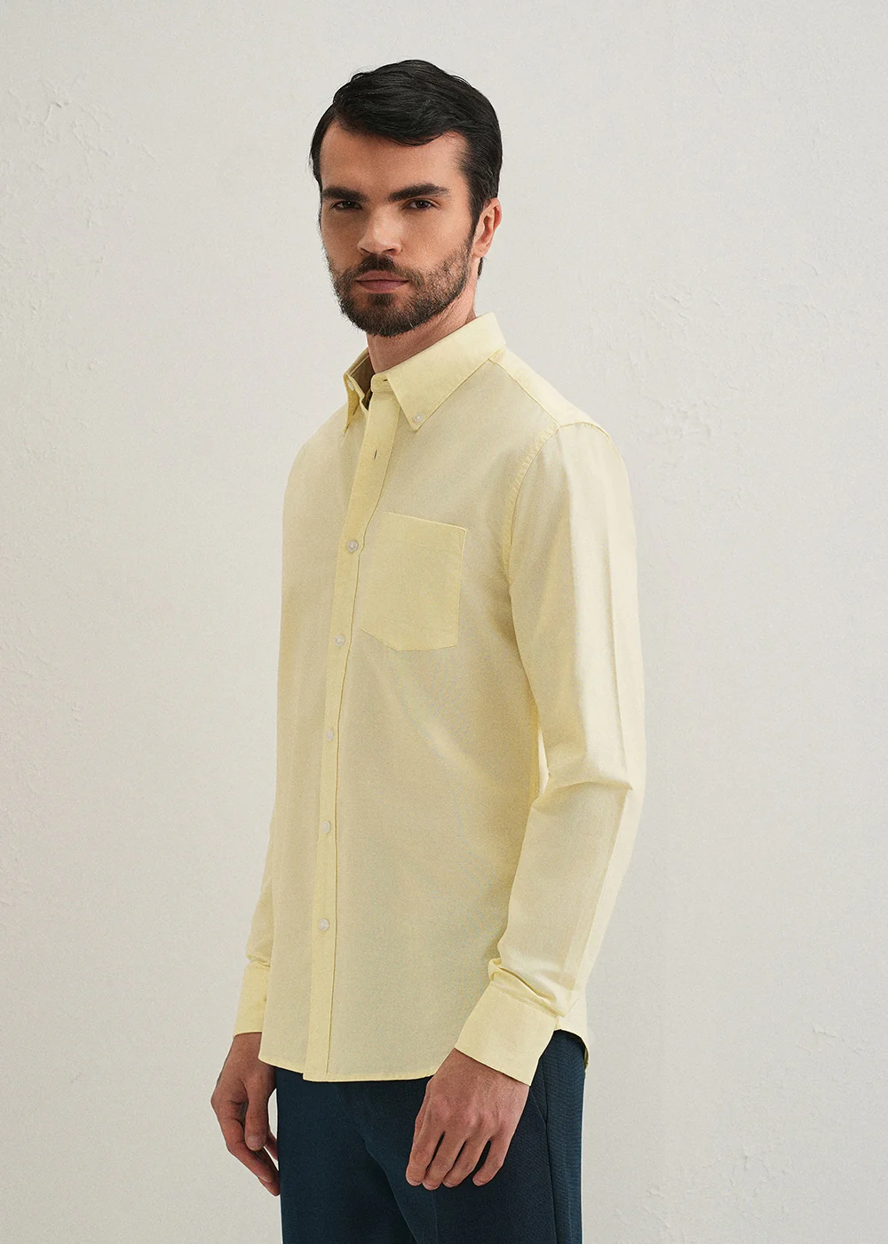 Yellow Plain Cotton Oxford Shirt - Image 4