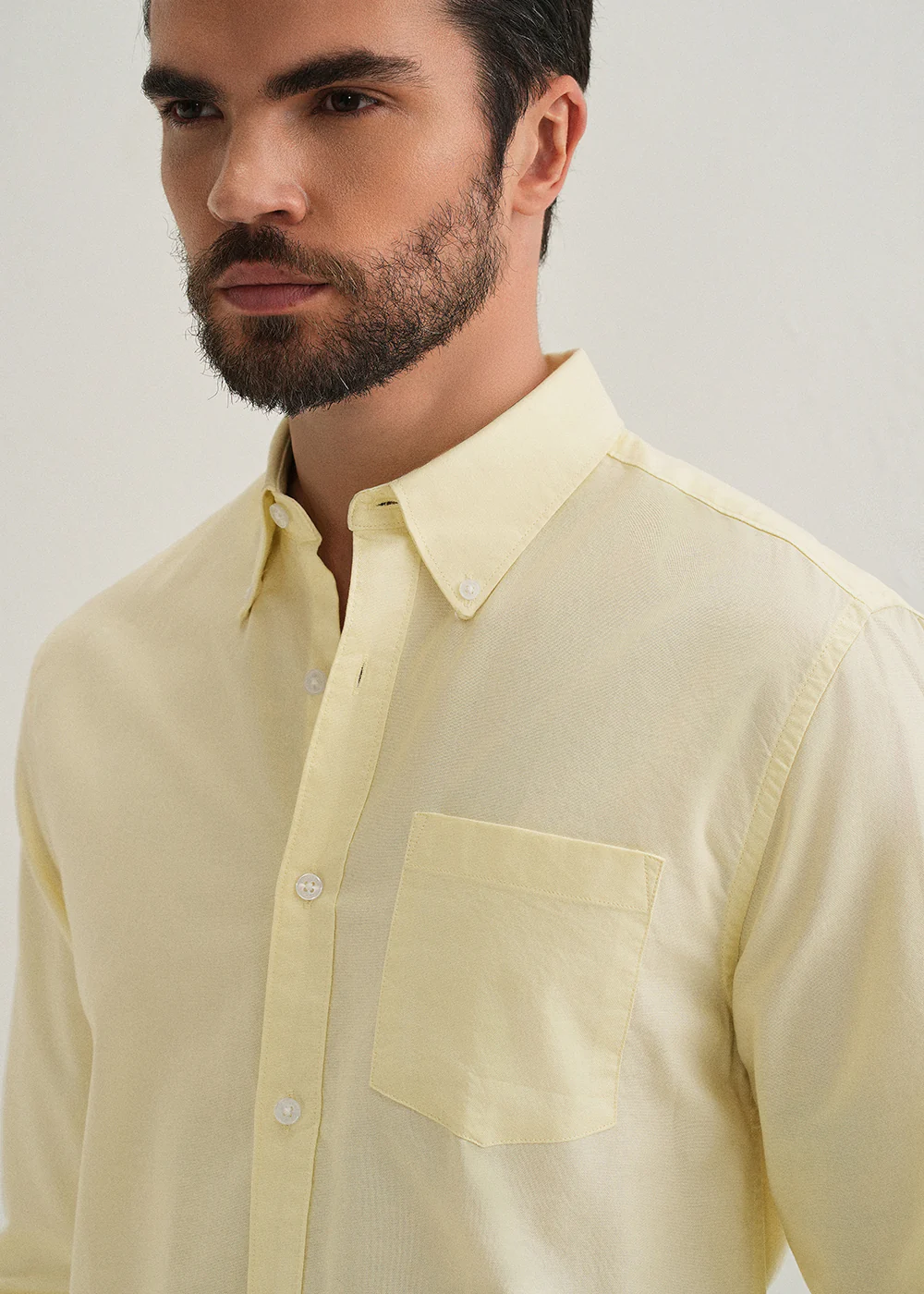 Yellow Plain Cotton Oxford Shirt - Image 5