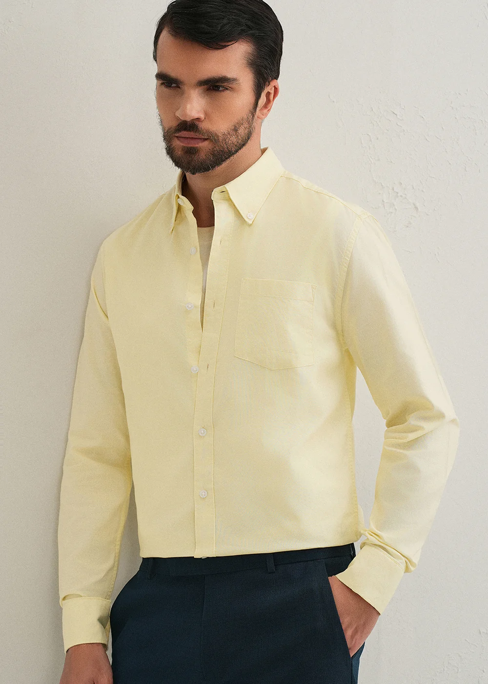 Yellow Plain Cotton Oxford Shirt - Image 7