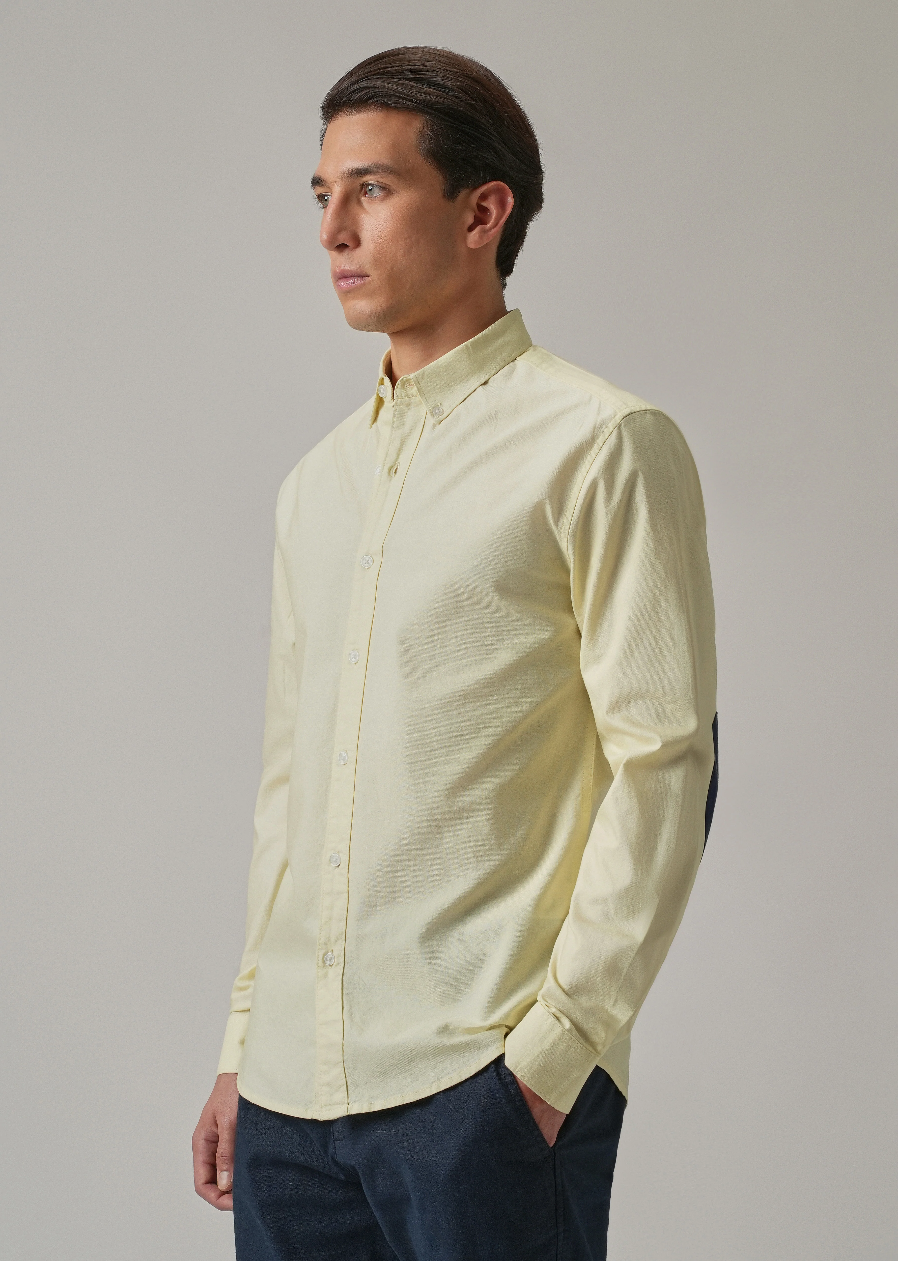 Yellow Plain Elbow Patch Oxford Shirt - Image 5