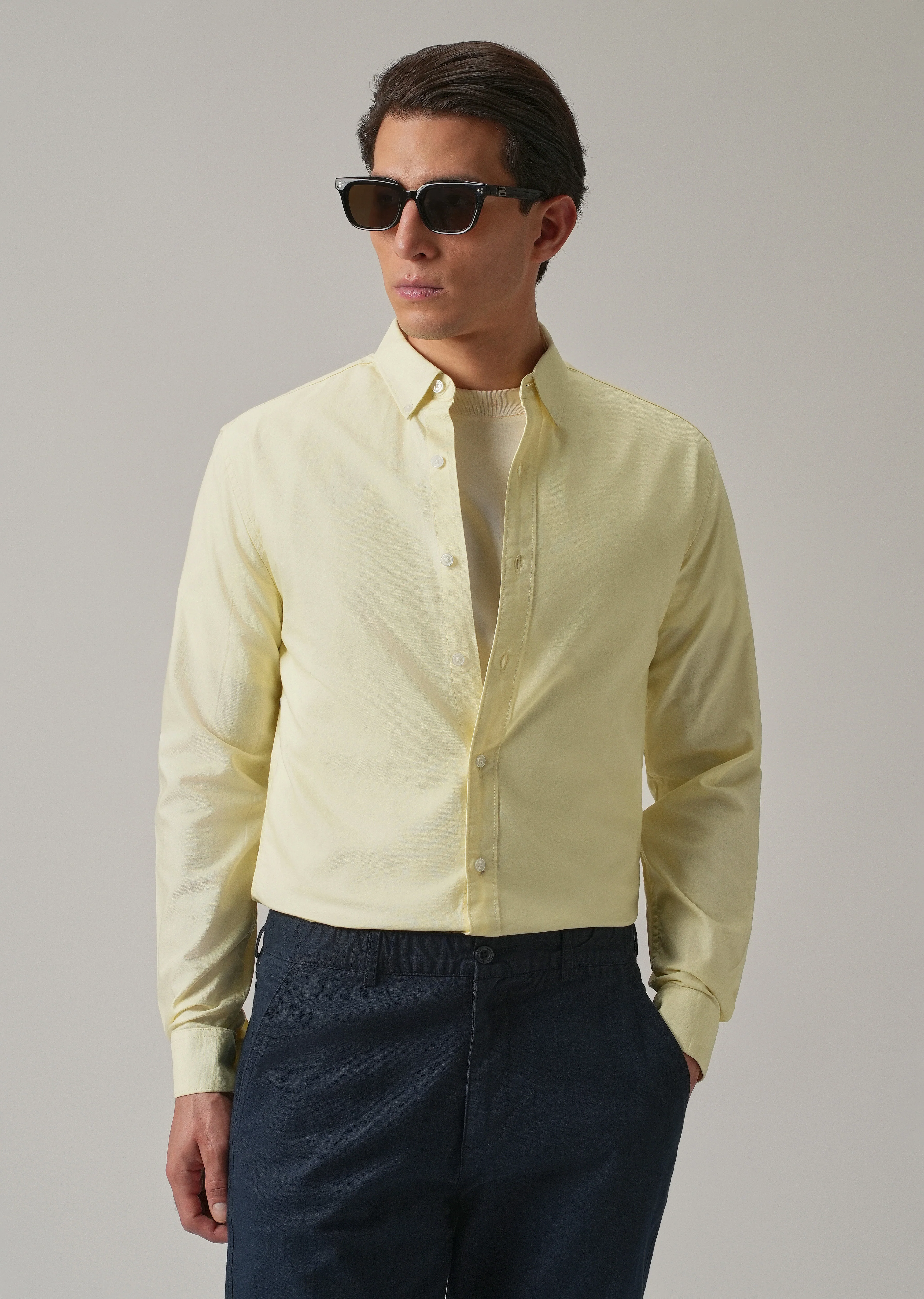 Yellow Plain Elbow Patch Oxford Shirt - Image 7